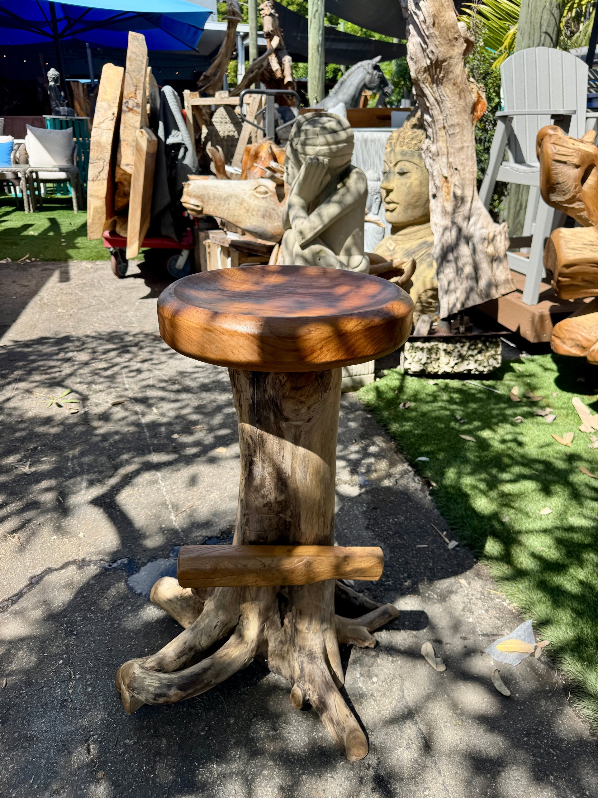 Teak Root Round Seat Barstool XL Broward Design Center