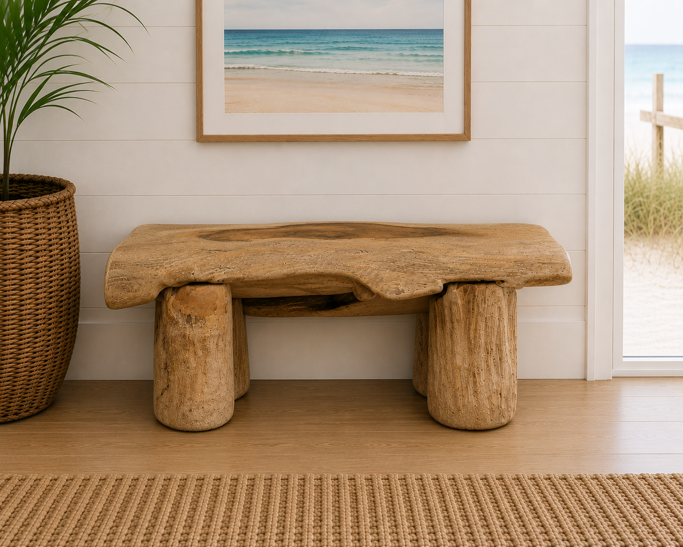 Teak Log Bench