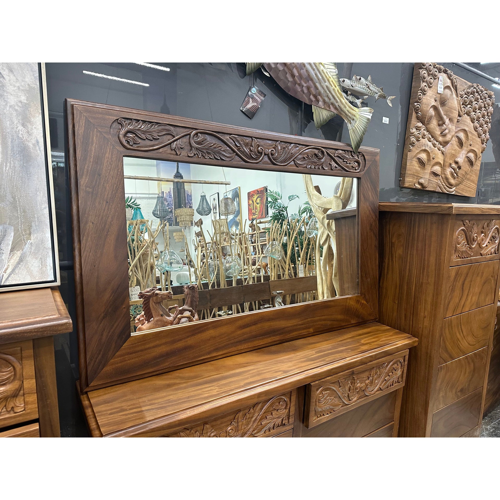 Balinese Carved Mirror Anteak