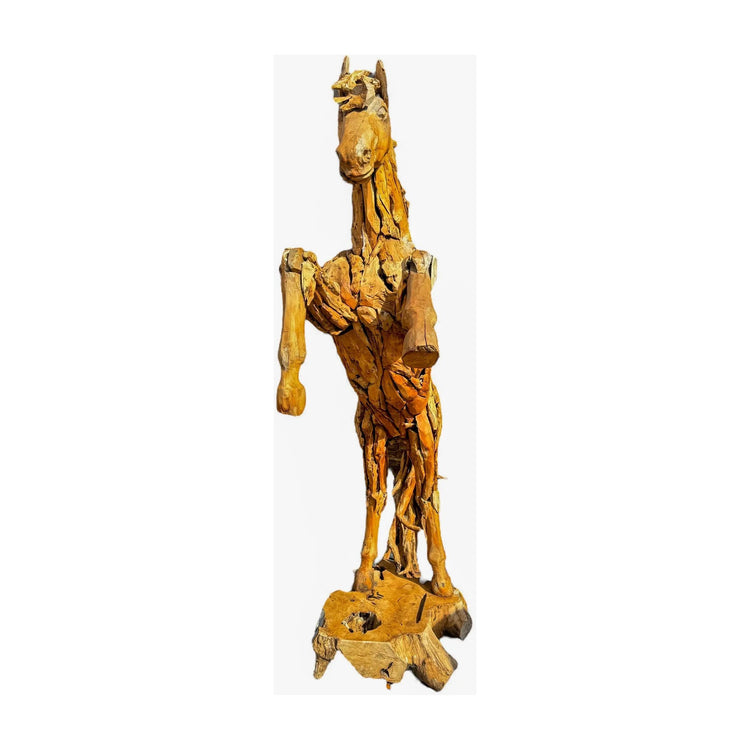 Life-Size Teak Horse On back Legs Broward Design Center