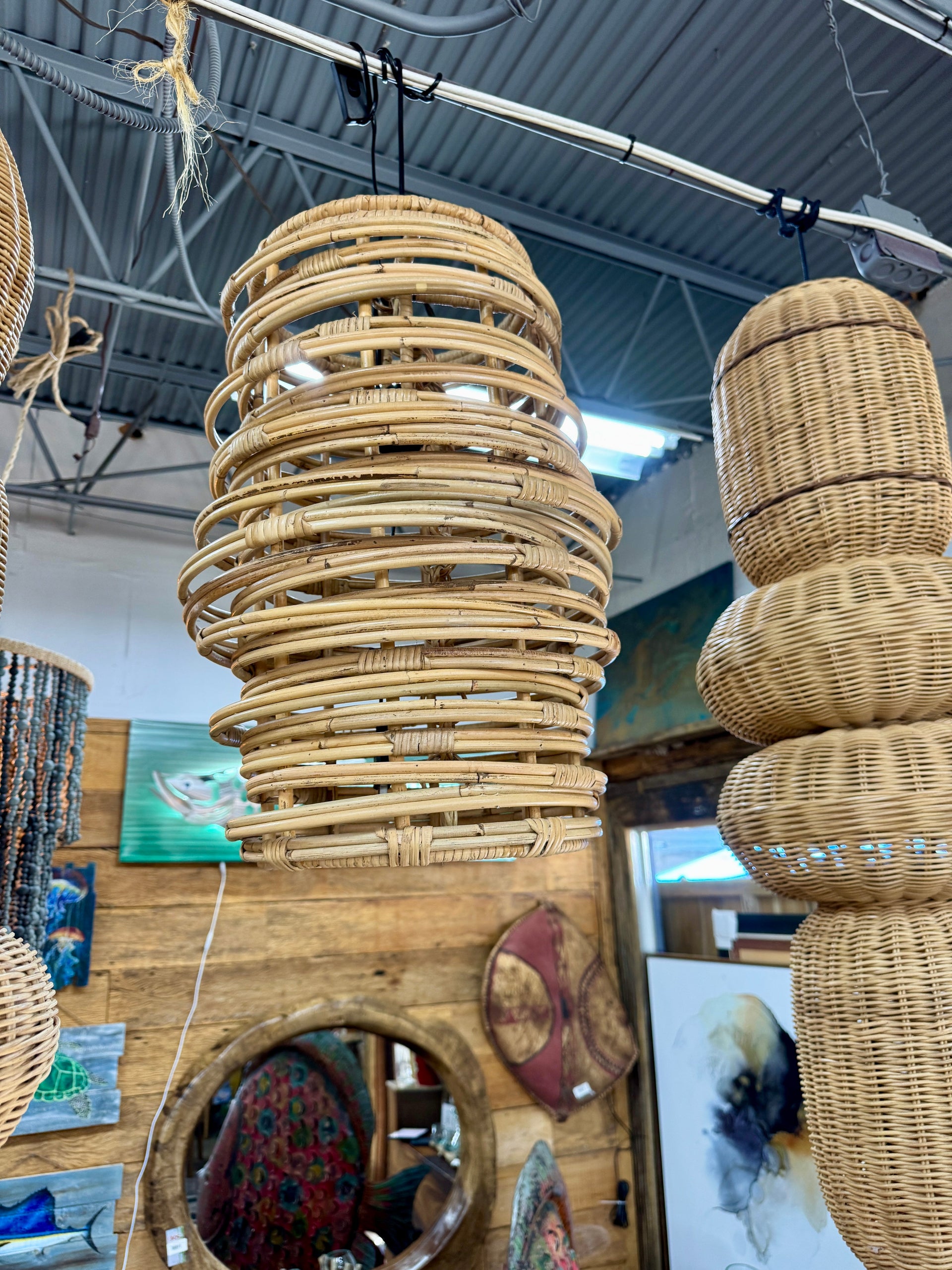 Rattan Hanging Light (4) Broward Design Center
