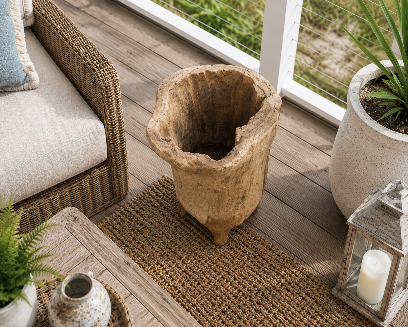 Original Round Teak Lesung Vase/Planter