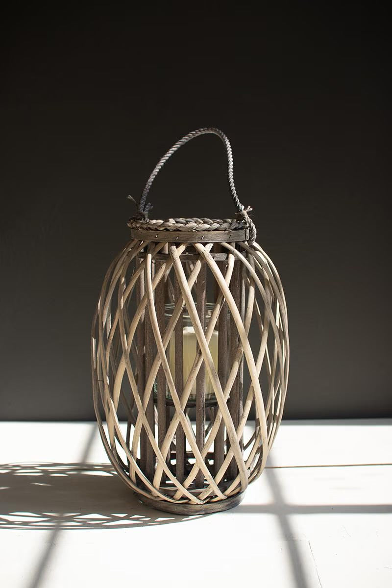 Grey Willow Lantern with Glass - Small