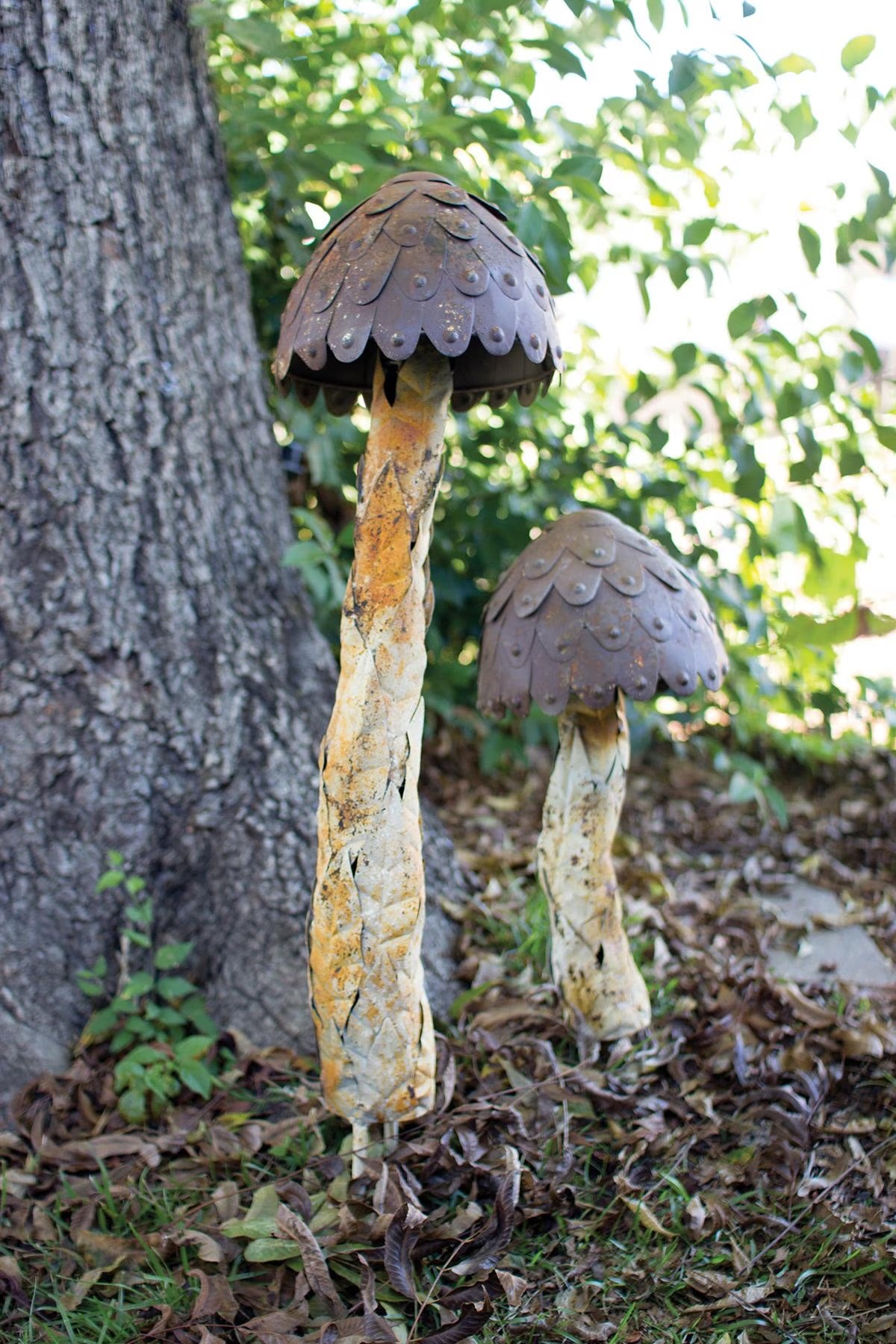 Set of Two Metal Mushrooms