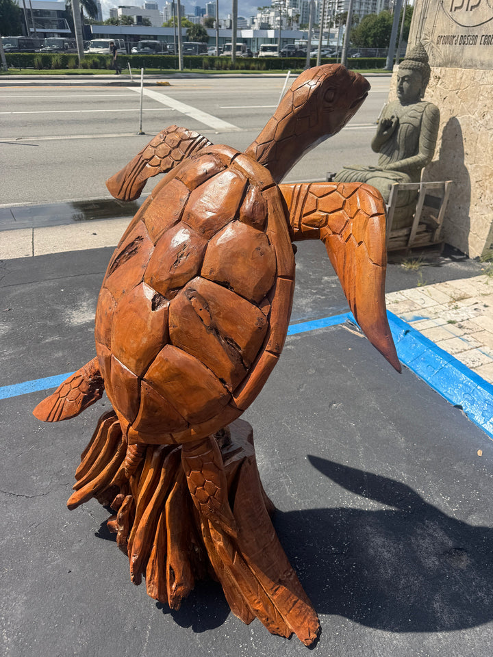 XXL Hand Carved Teak Sea Turtle The Broward Design Center