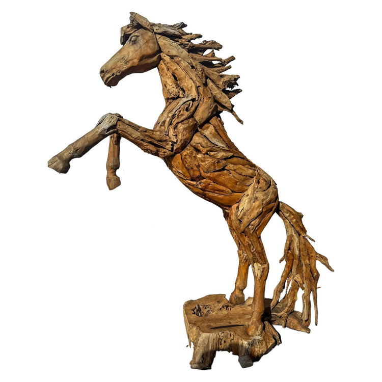 Life-Size Teak Horse On back Legs Broward Design Center