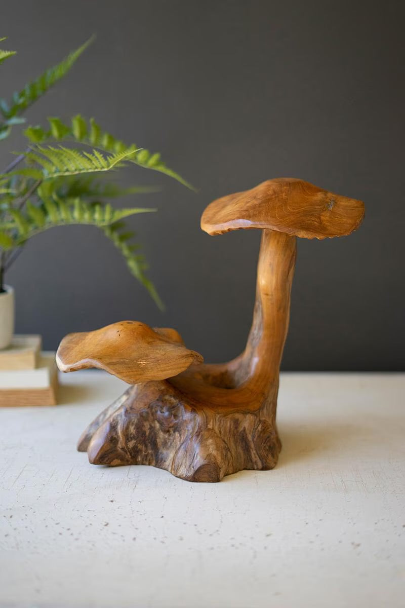 Double Teak Mushroom Sculpture