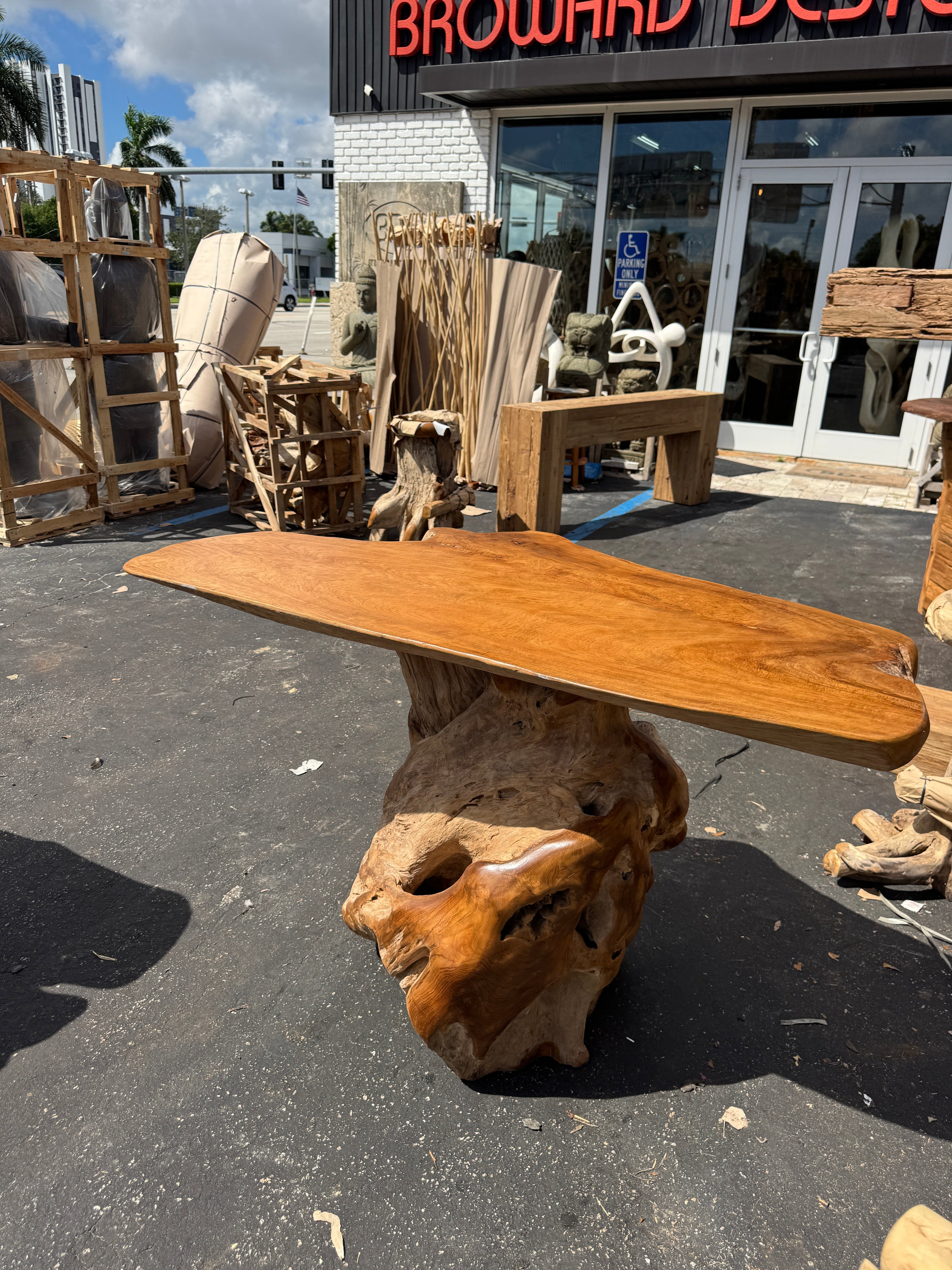 Teak Root Slab Top Bar Table XL (B) Broward Design Center