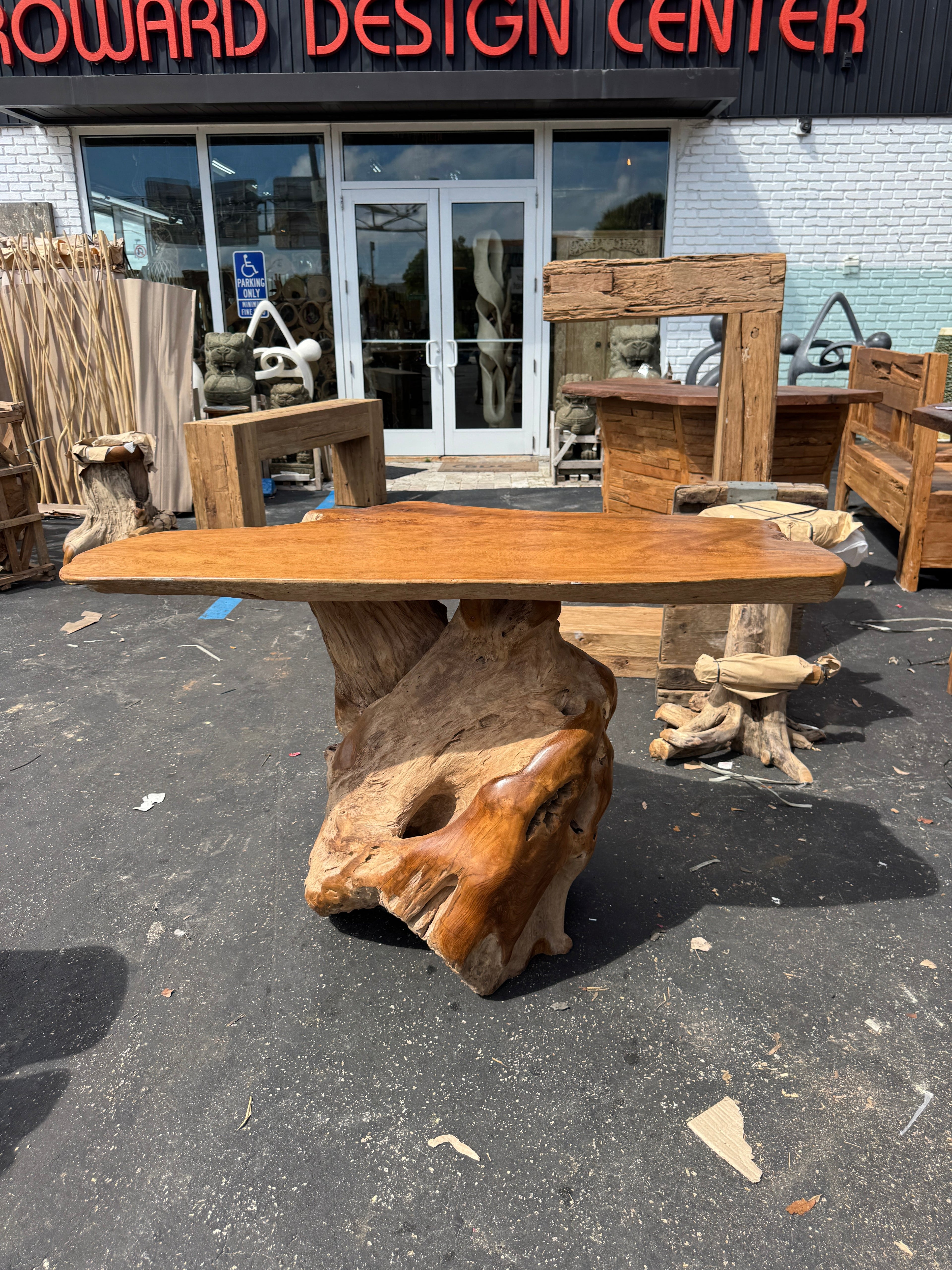 Teak Root Slab Top Bar Table XL (B) Broward Design Center