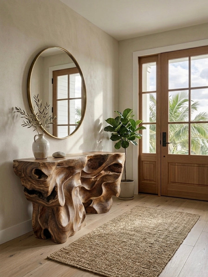 Hand Carved Suar Console (2) The Broward Design Center