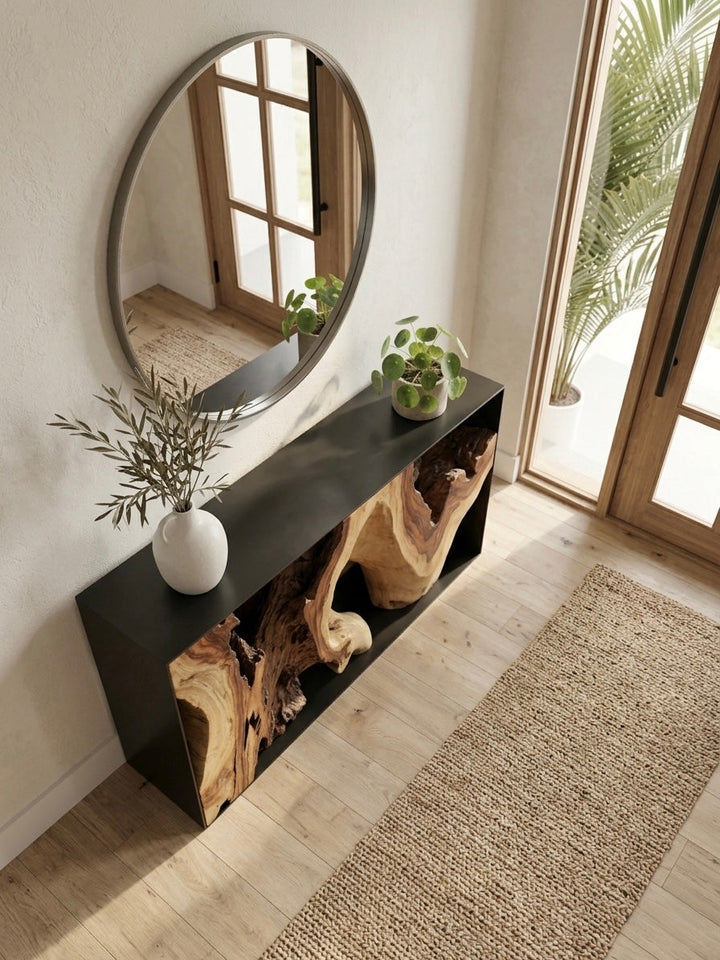 Suar Console With Black Metal Frame (1) The Broward Design Center