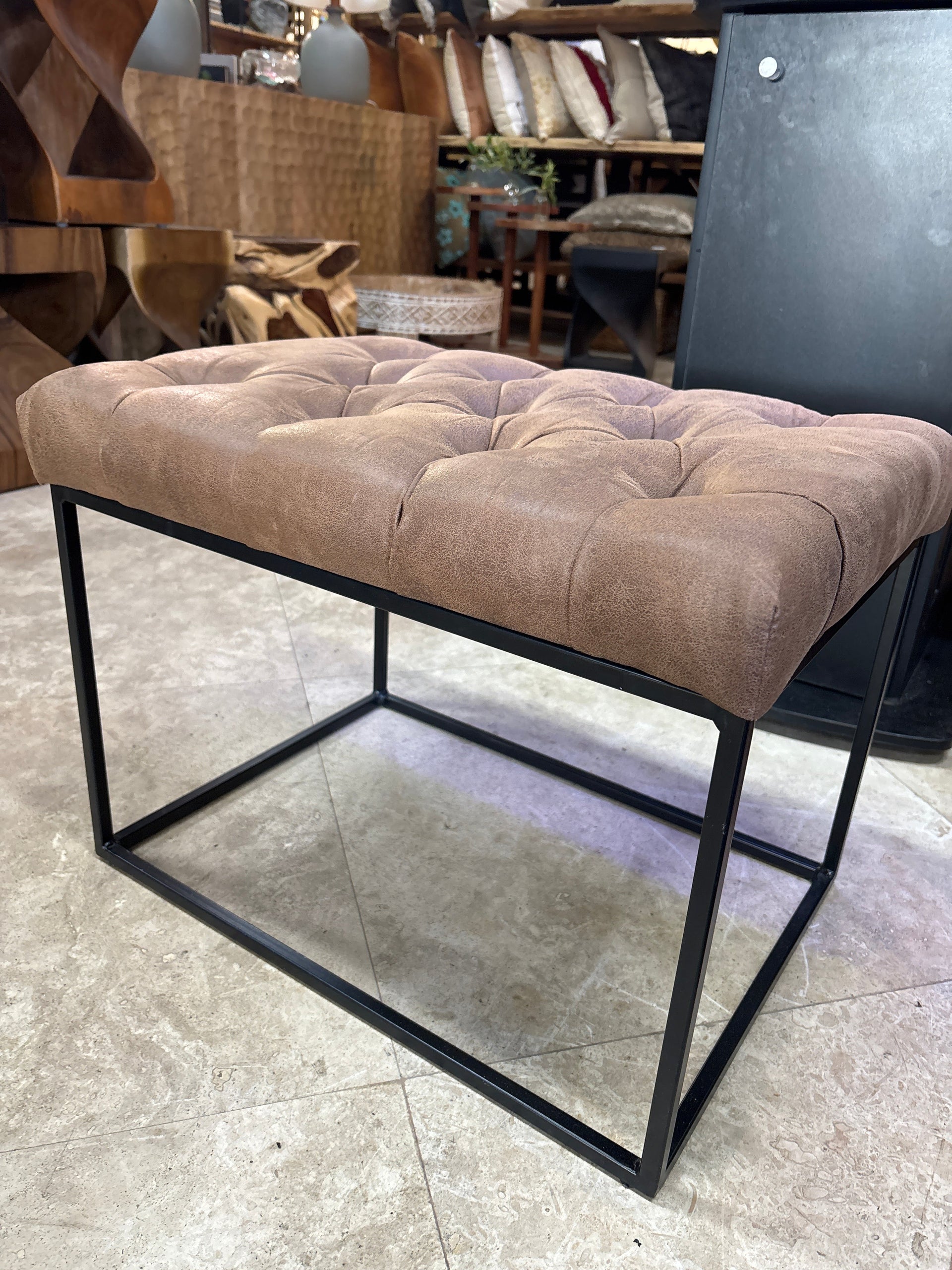 Brown Tufted Stool The Broward Design Center