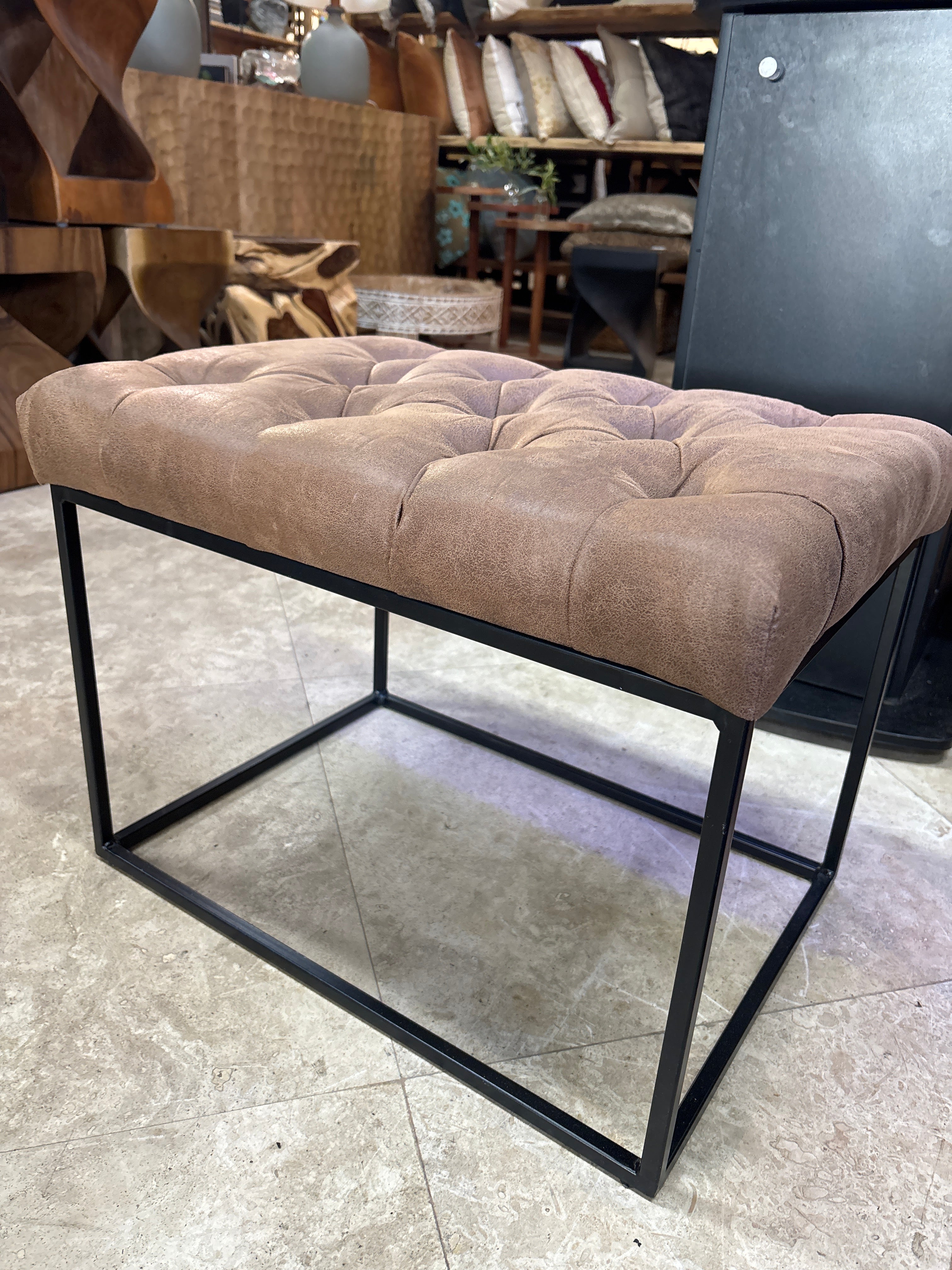 Brown Tufted Stool The Broward Design Center