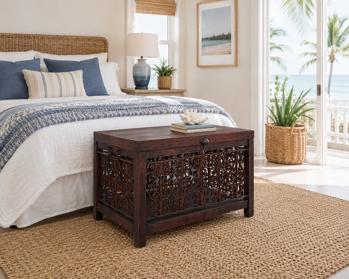 Handcrafted Bali Wood & Iron Storage Chest – Distressed Decorative Trunk