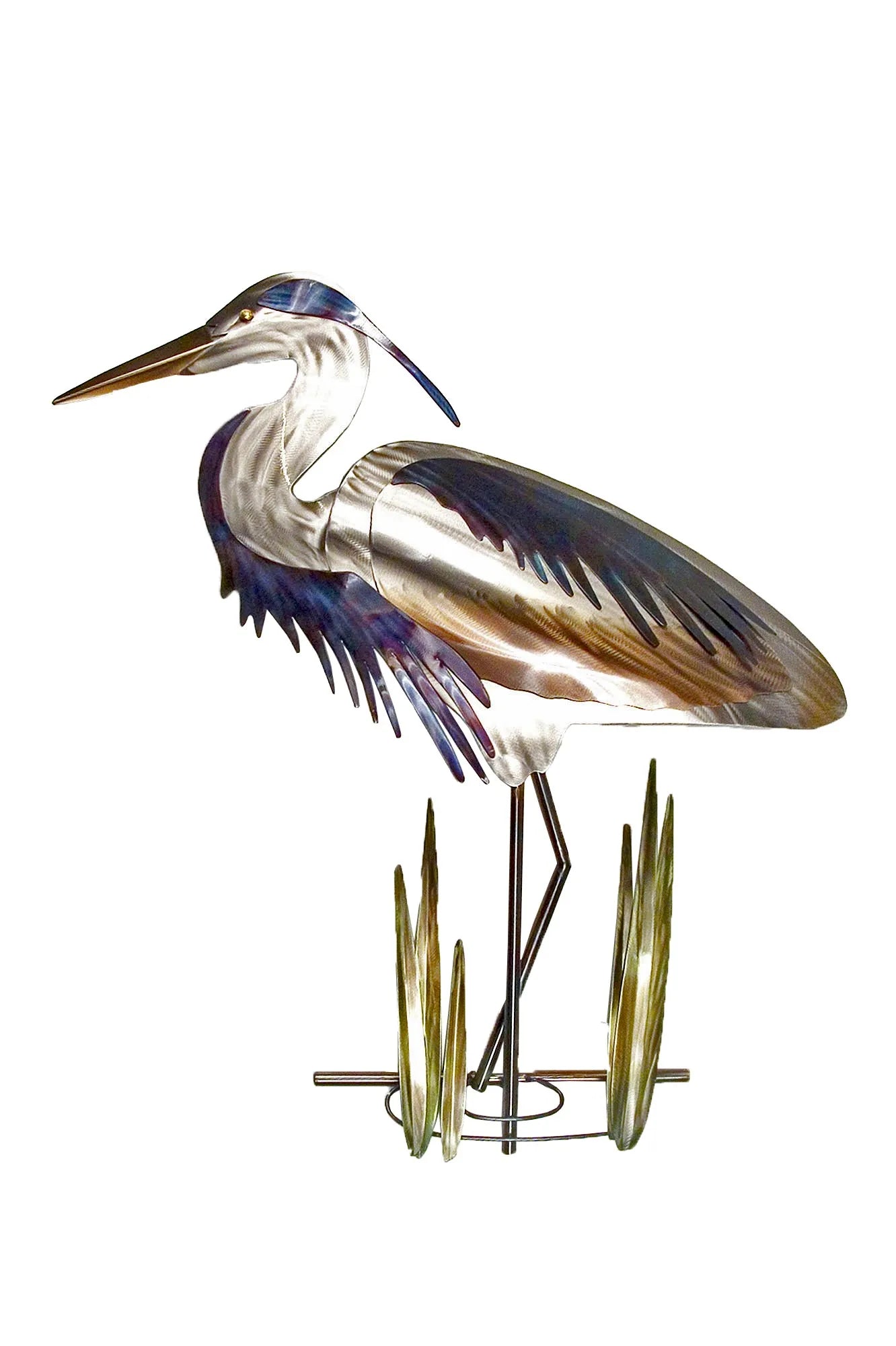 Blue Heron Head Down (face left/stainless steel)