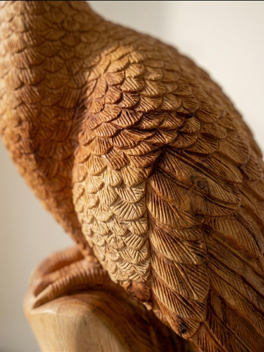 Hand Carved Teak Peacock Sculpture