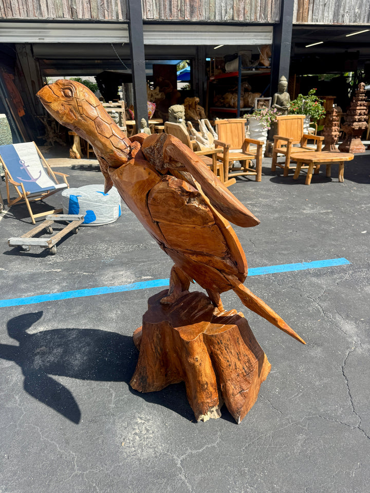 XXL Hand Carved Teak Sea Turtle The Broward Design Center