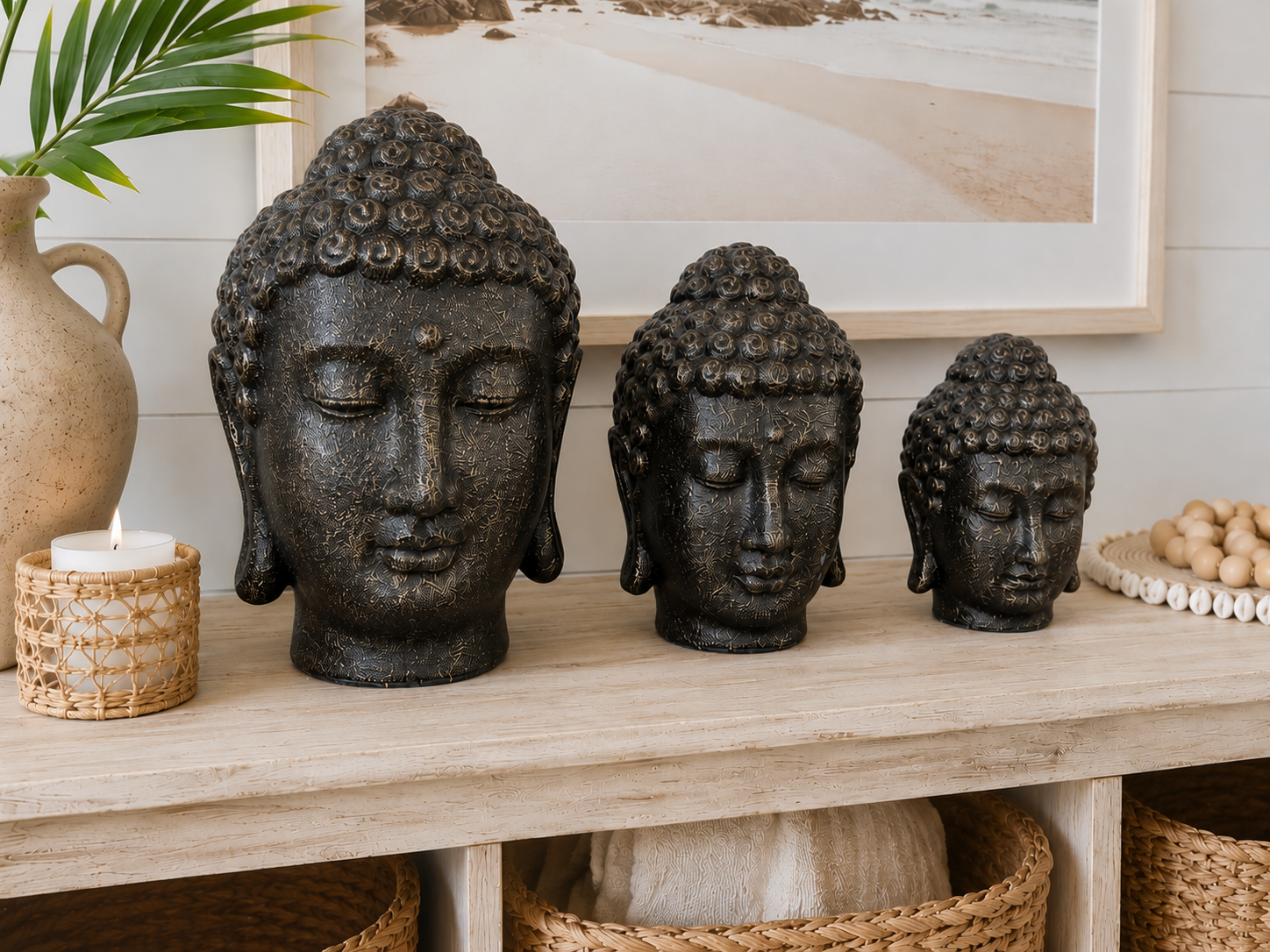 Handcrafted GRC Buddha Head Sculpture – Bali Indonesia Coastal Decor