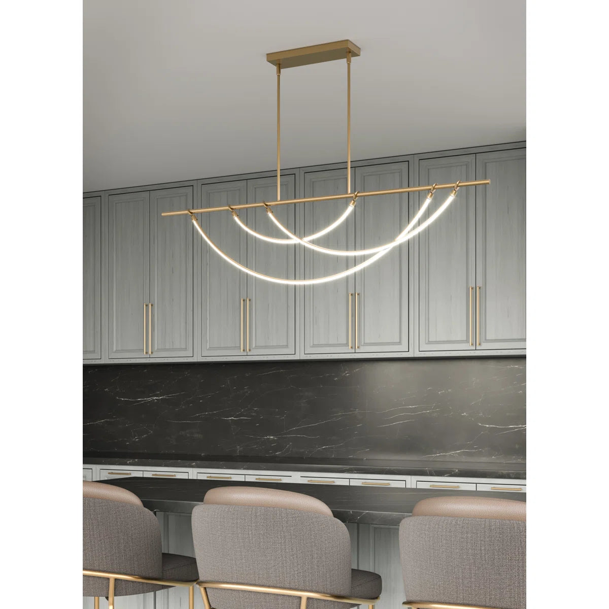 Aryas 3 - Light Vintage Brass LED Kitchen Island Pendant