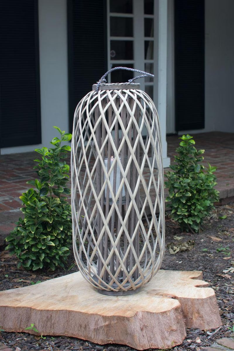 Tall Grey Willow Lantern with Glass - Extra Large