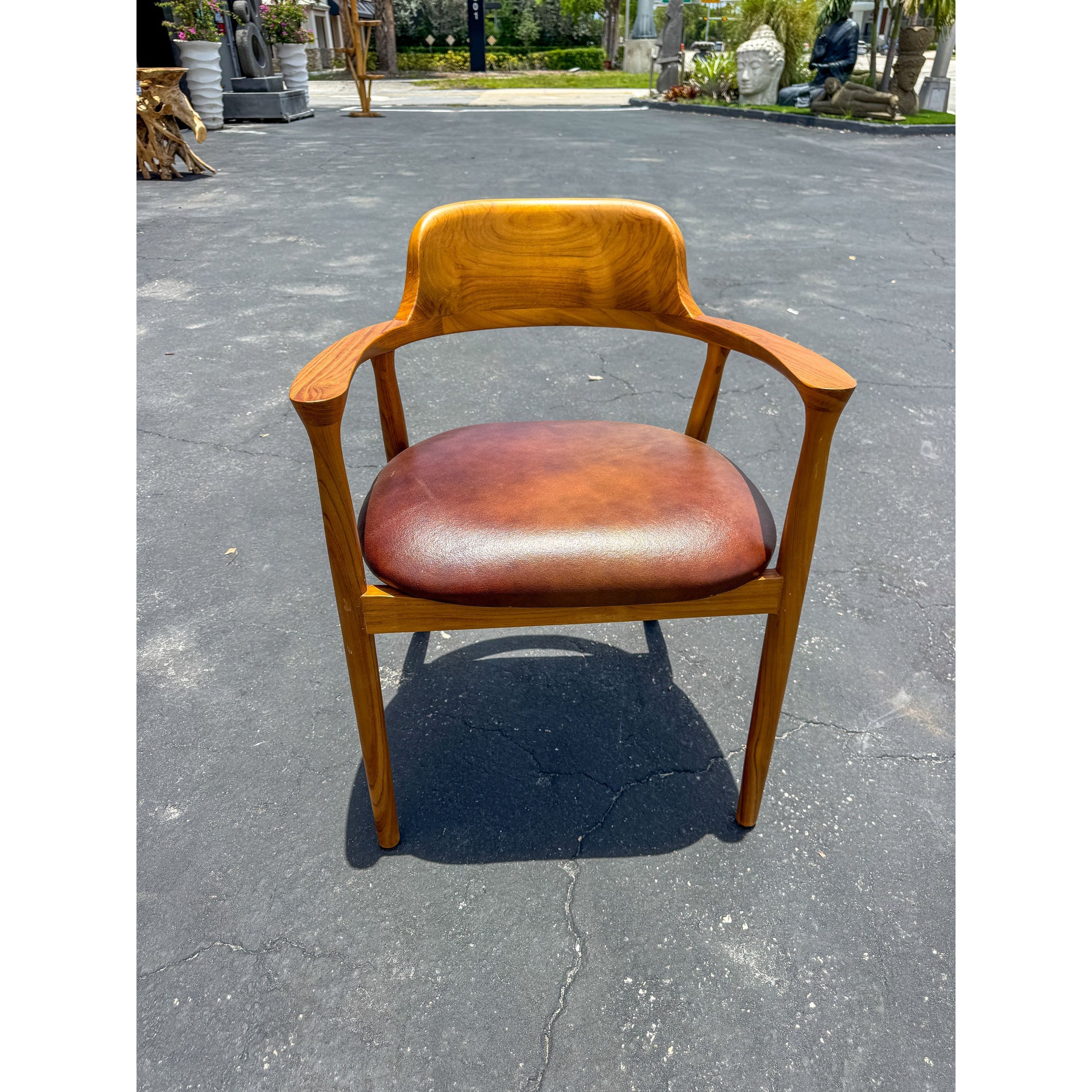 Teak Dining Chair w/ Brown Leather Cushion Anteak