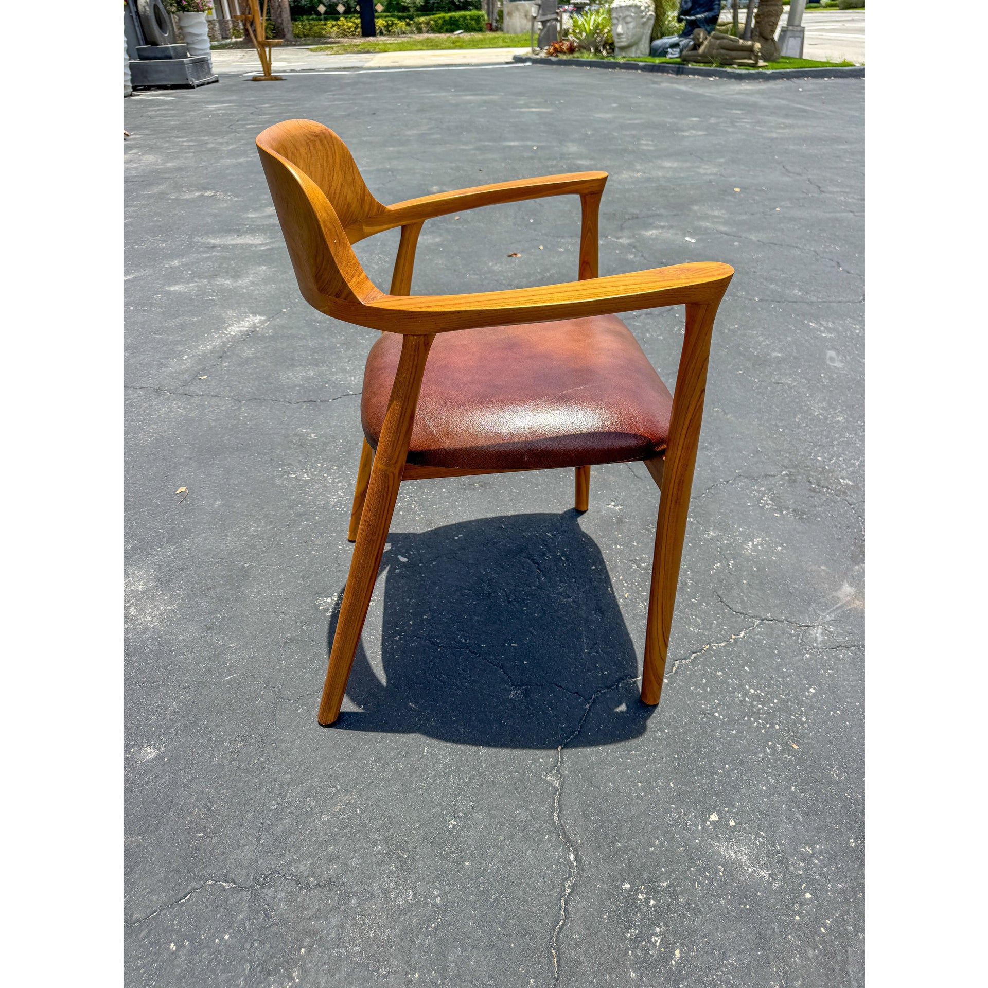 Teak Dining Chair w/ Brown Leather Cushion Anteak