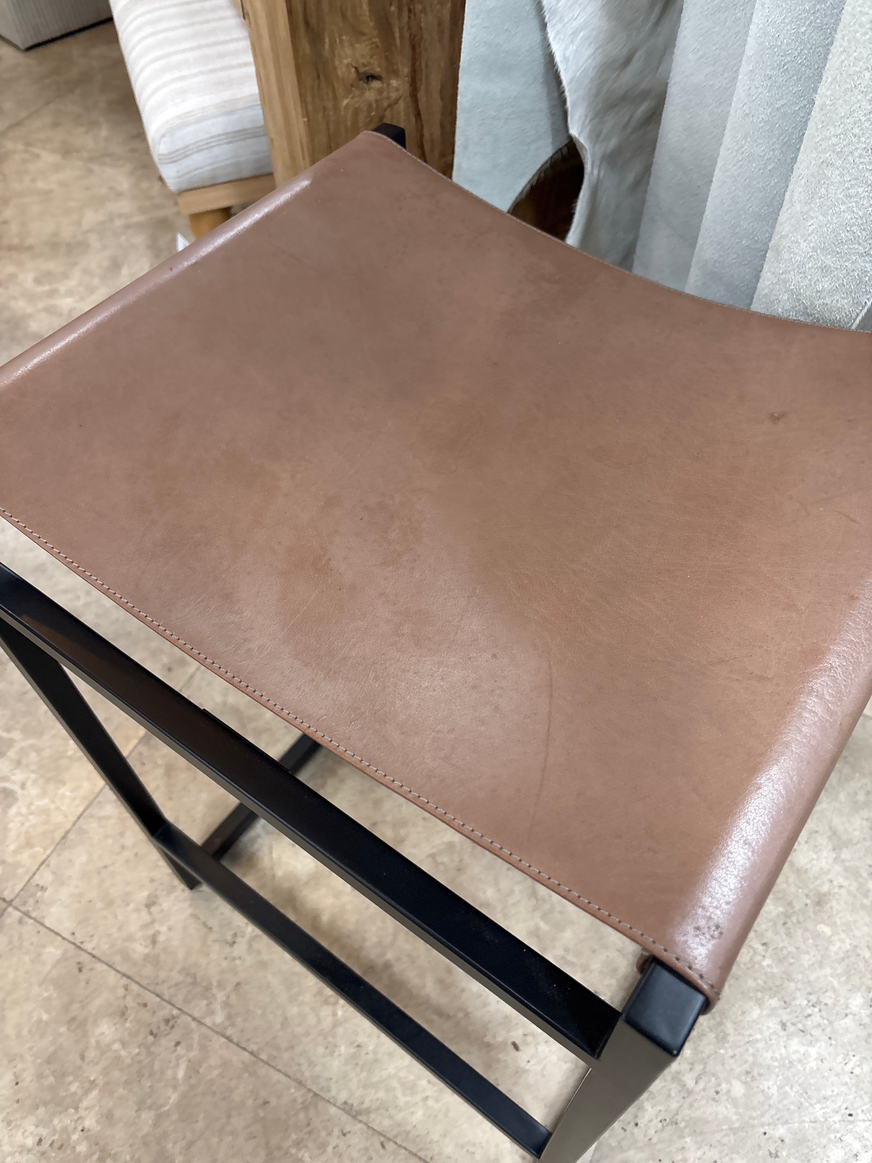 Brown Leather Stool The Broward Design Center