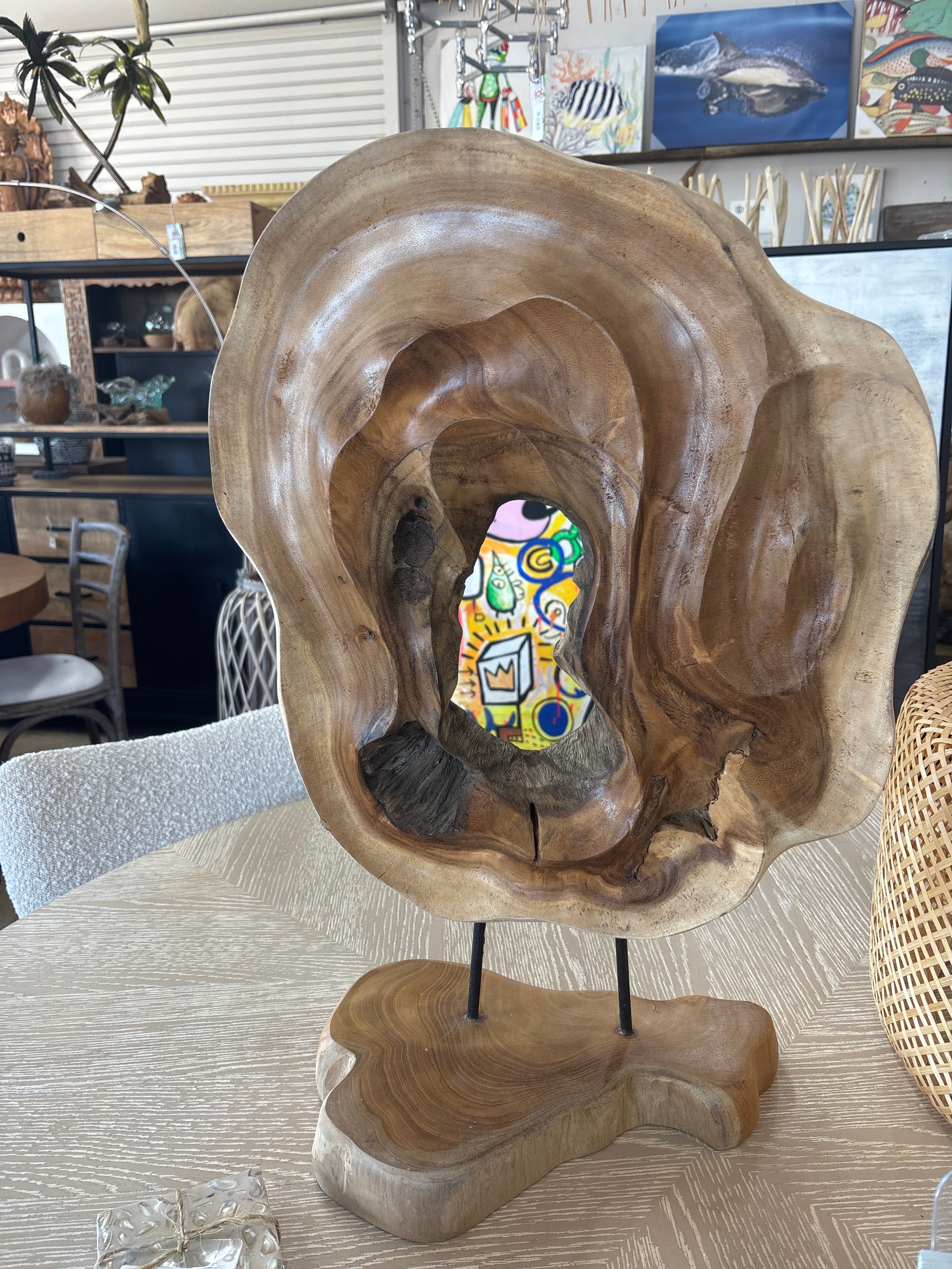 Teak Carved Deco on Stand Anteak