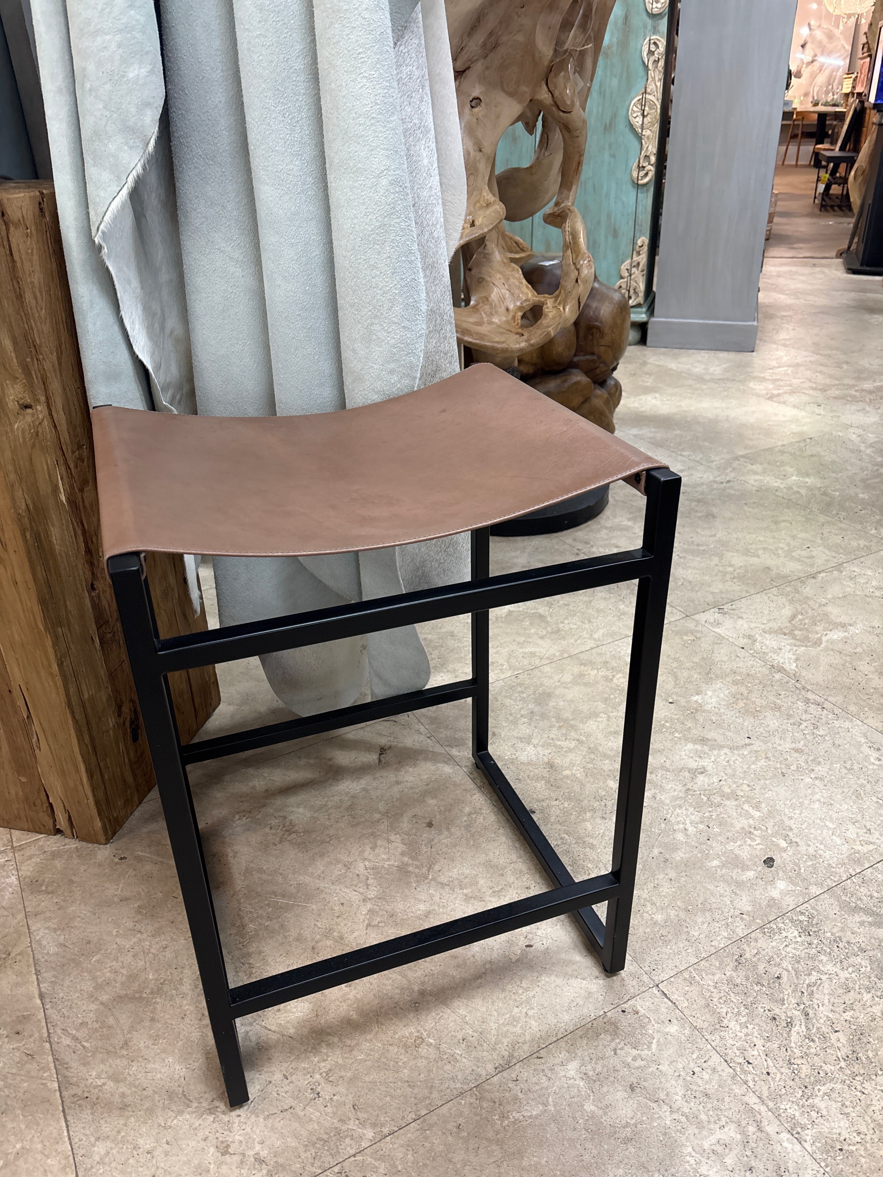 Brown Leather Stool The Broward Design Center