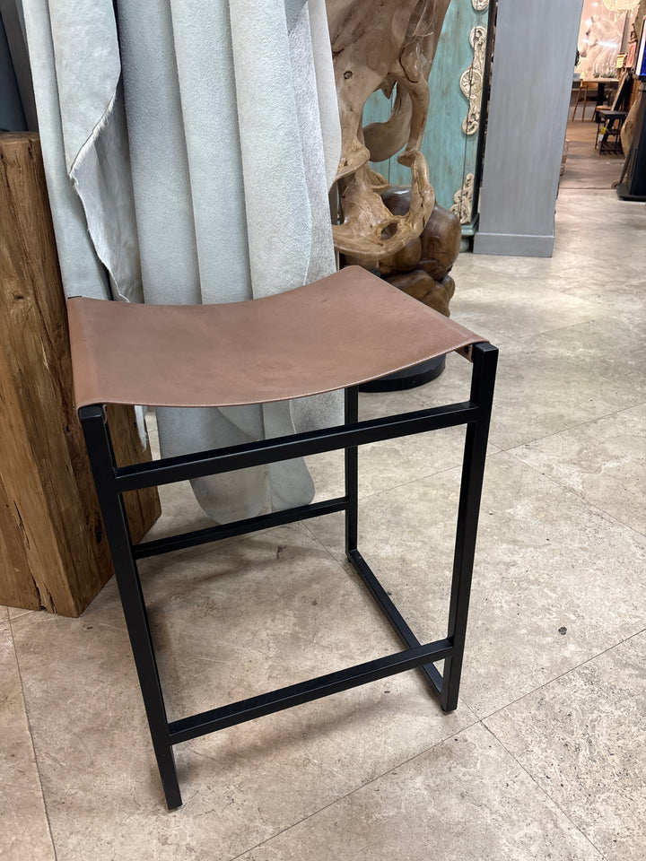 Brown Leather Stool The Broward Design Center