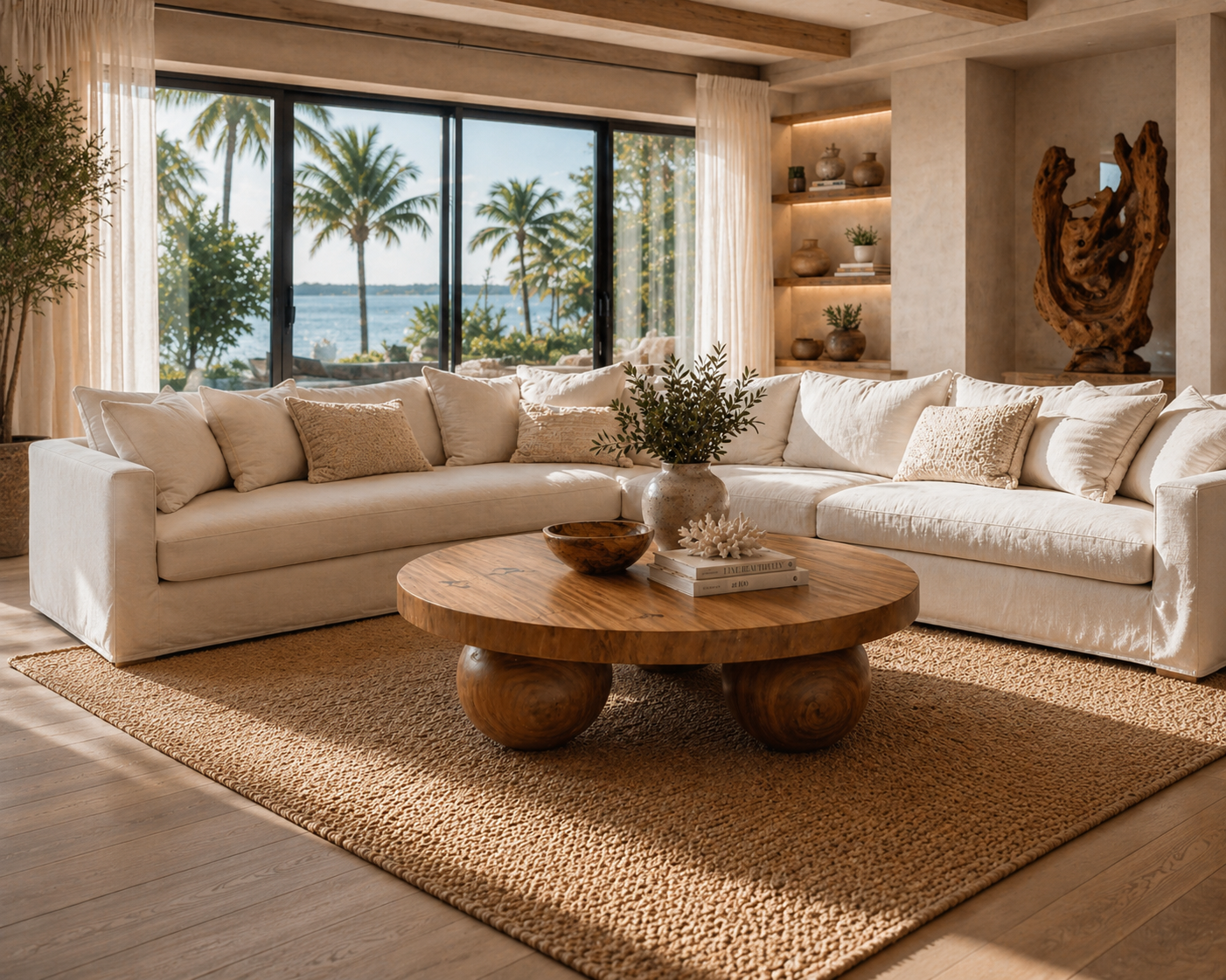 Round Suar Coffee Table With Ball Legs