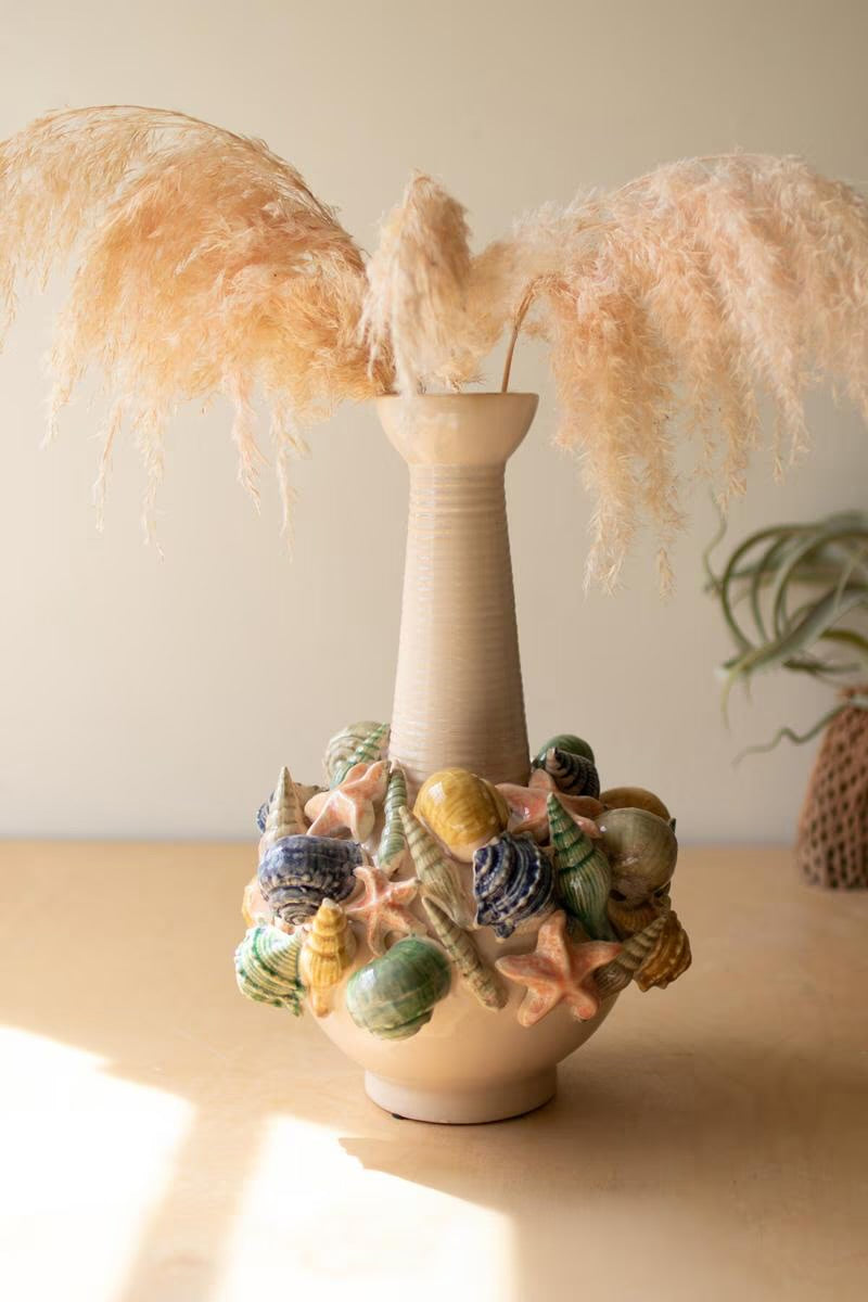 Ceramic Coastal Bottle Vase with Long Neck