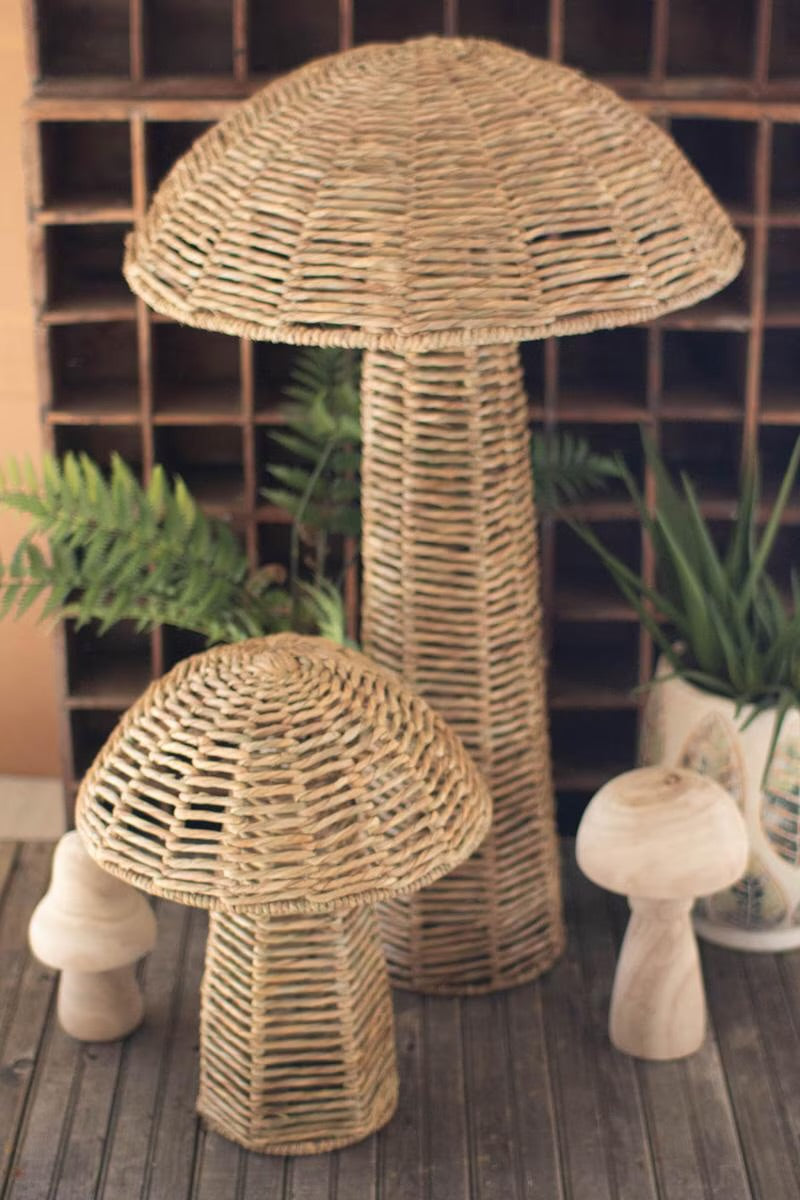 Set of Two Woven Seagrass Mushrooms