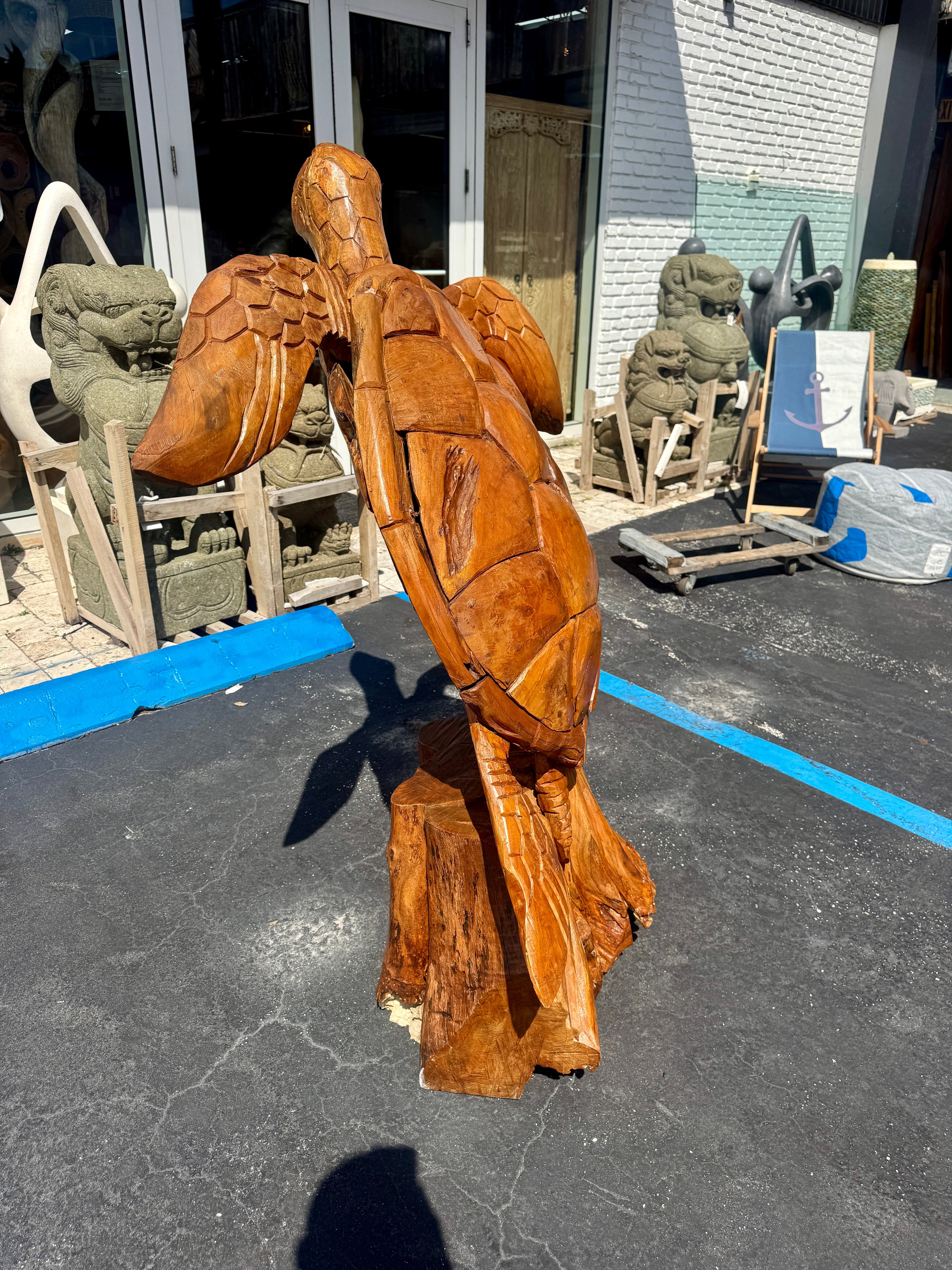 XXL Hand Carved Teak Sea Turtle The Broward Design Center