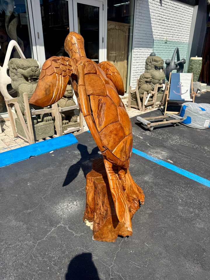 XXL Hand Carved Teak Sea Turtle The Broward Design Center