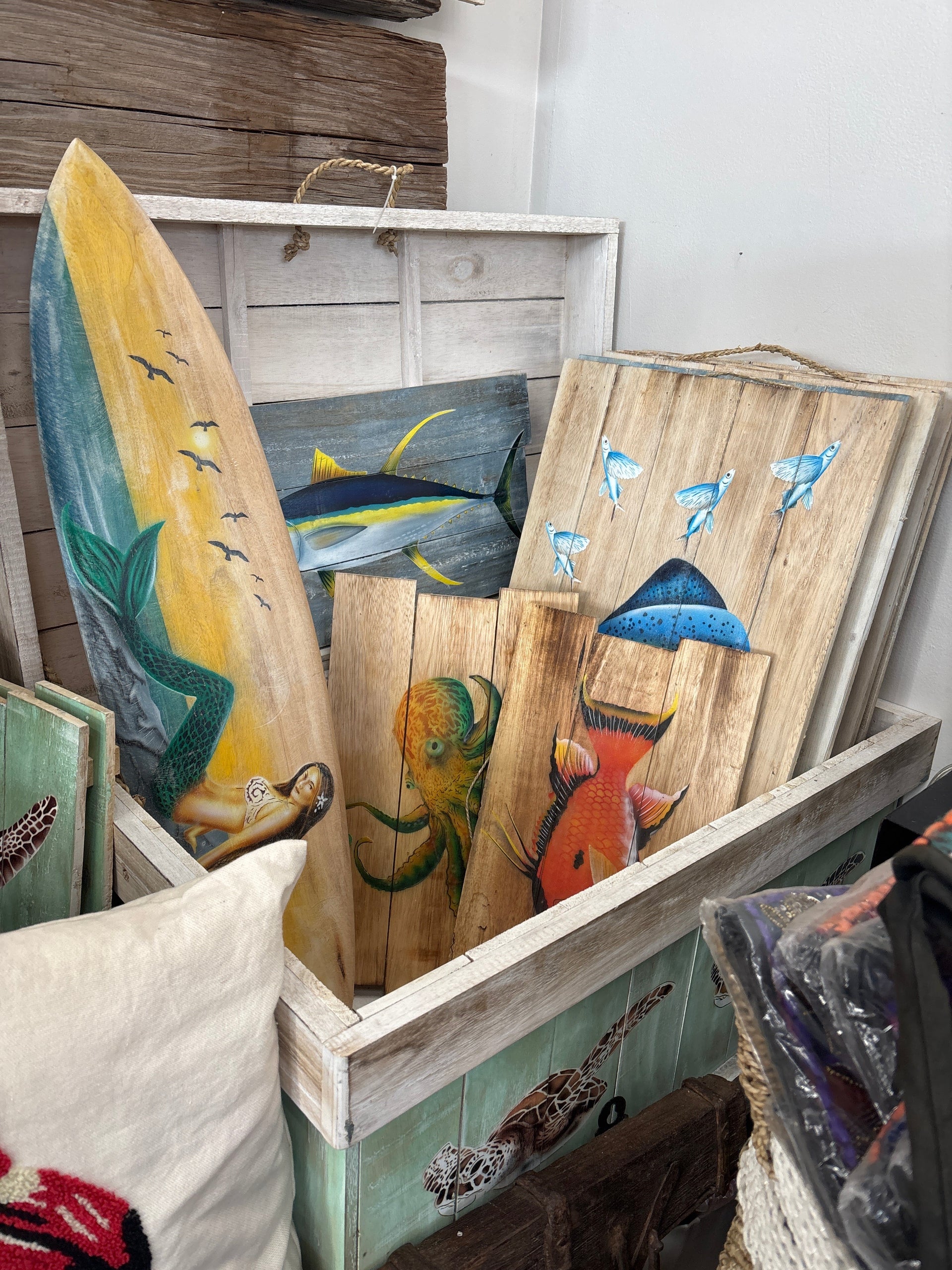 Coastal Art on Natural Wood Crate The Broward Design Center