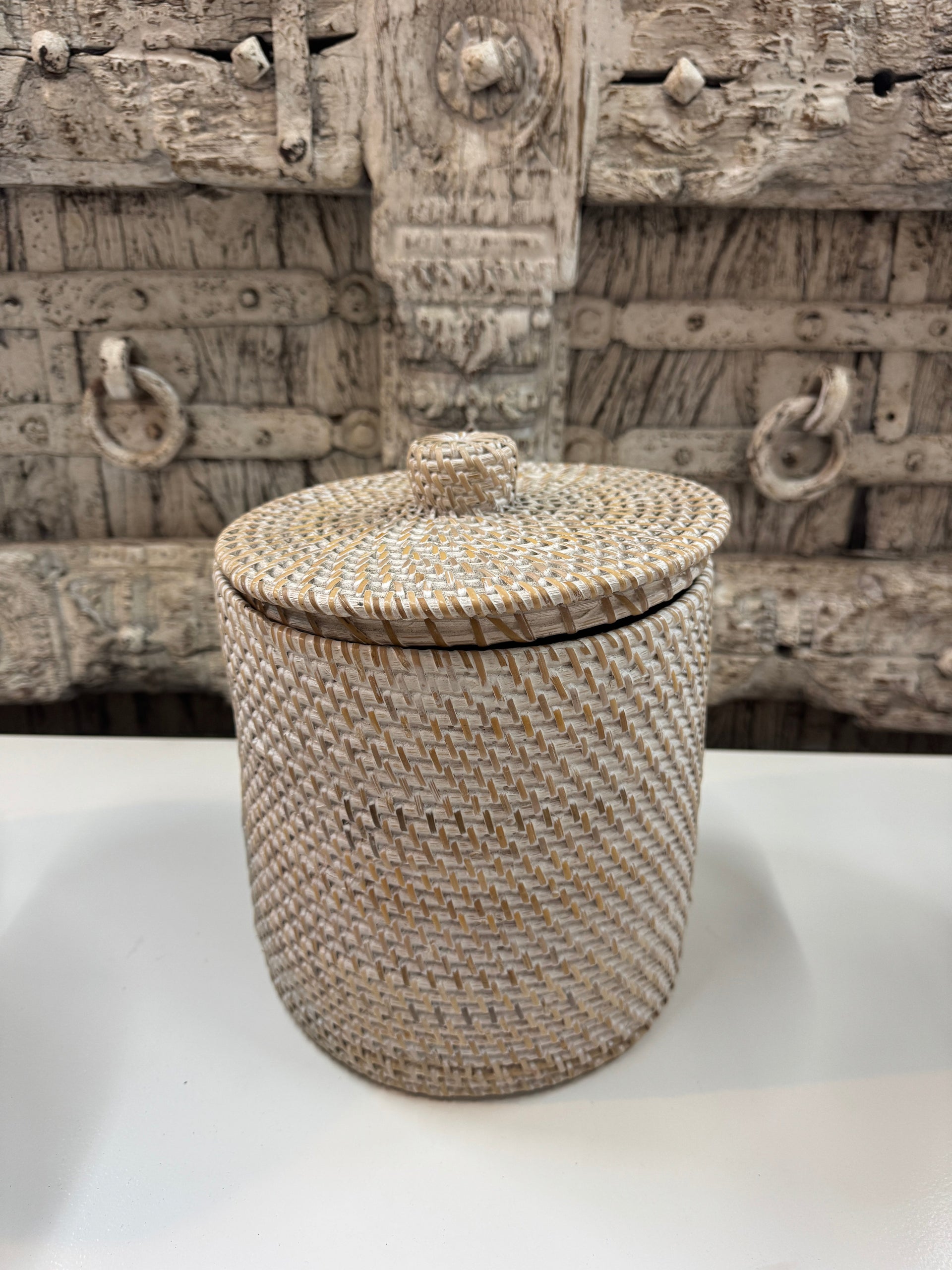 Wicker Ice Bucket (white) The Broward Design Center