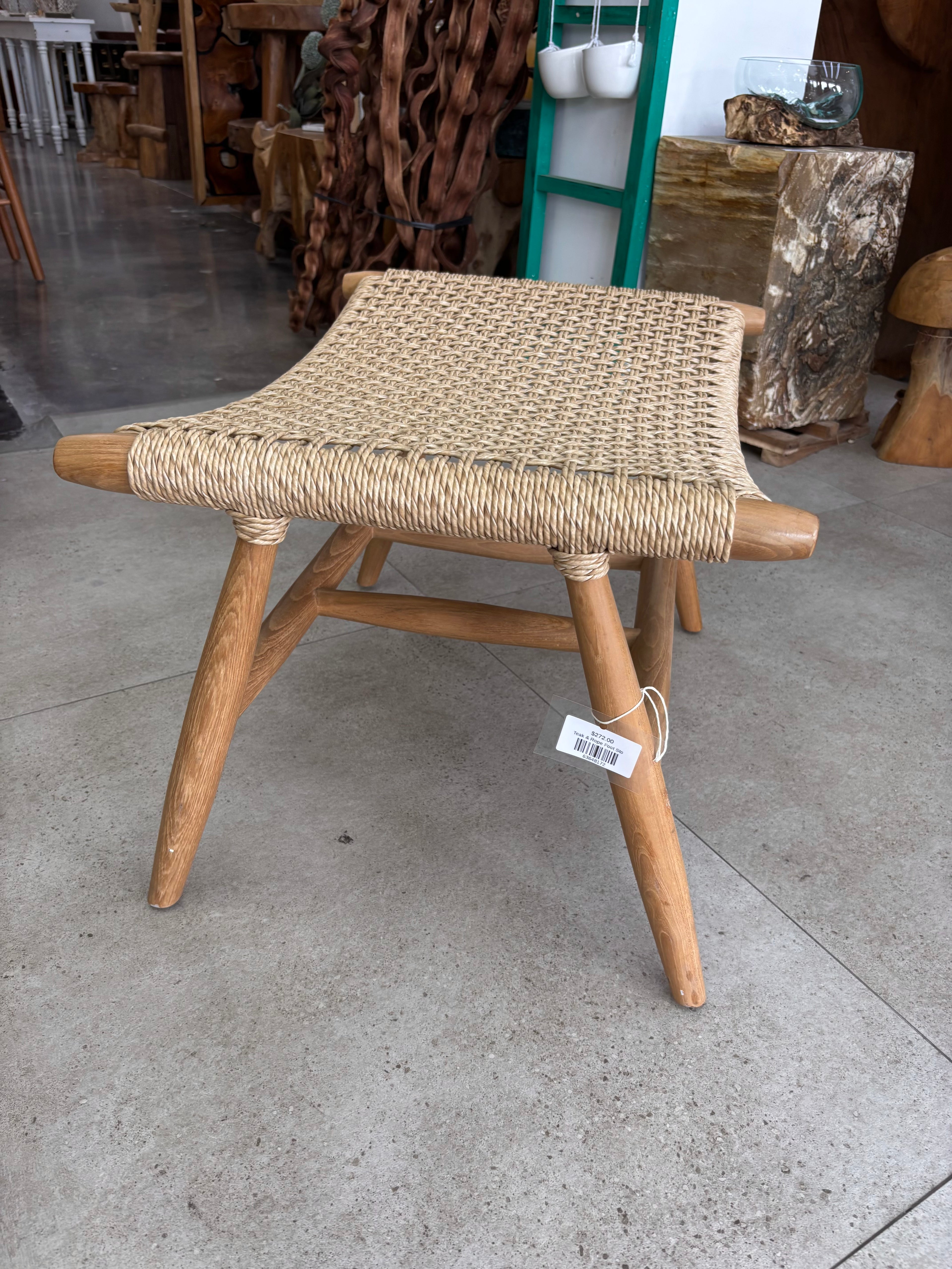 Teak & Rope Foot Stool Broward Design Center