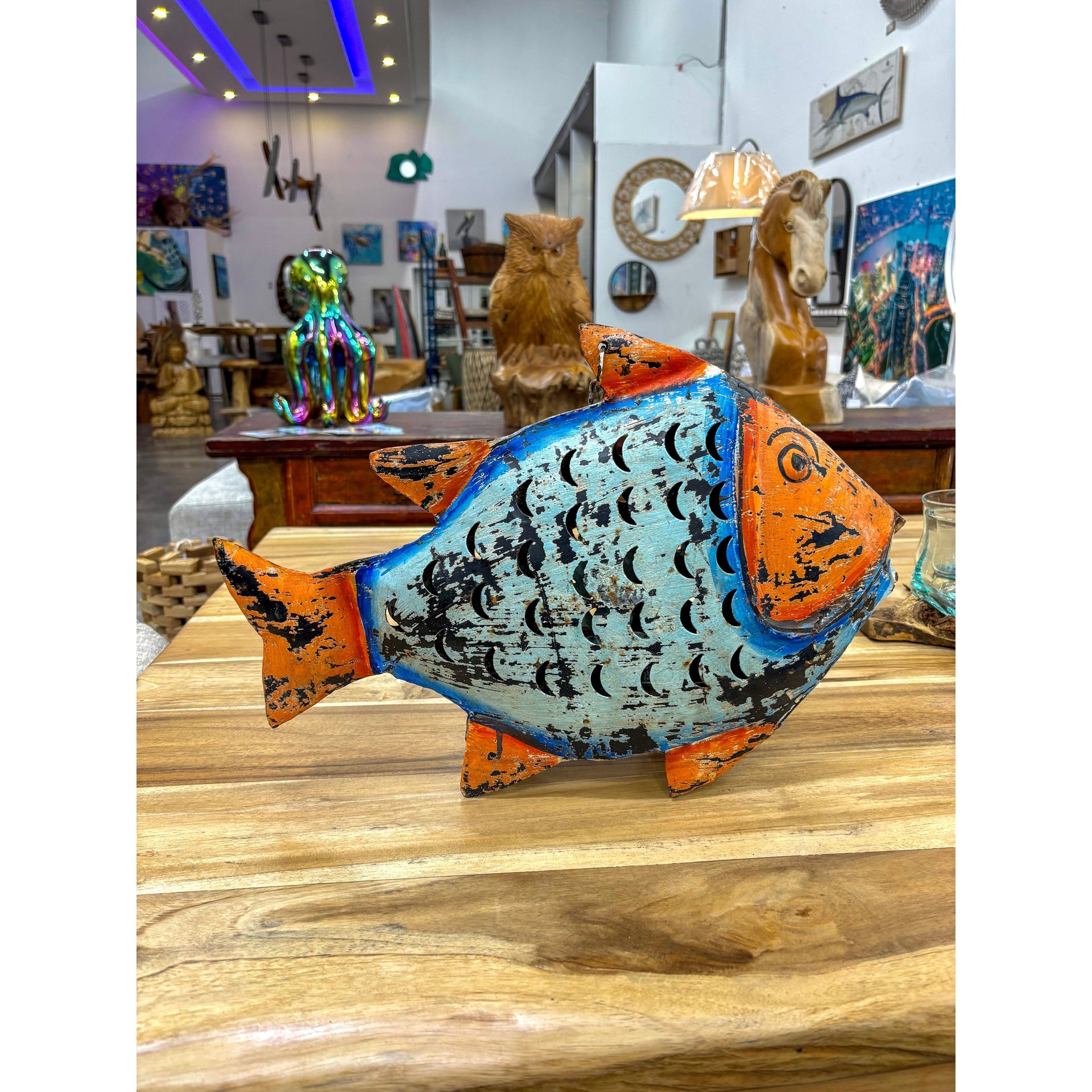 Blue Metal Hanging Fish The Broward Design Center