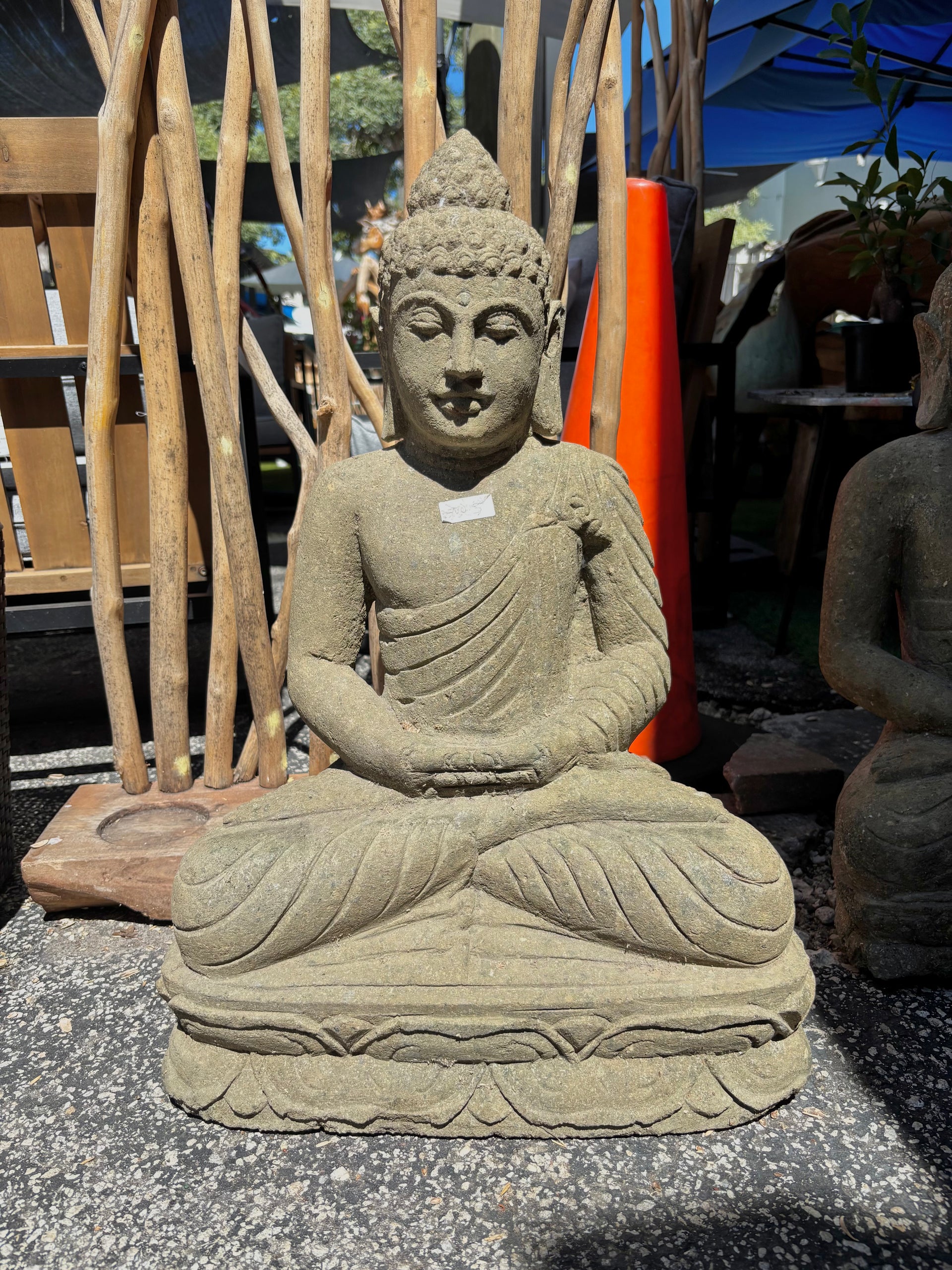 GREEN STONE SITTING BUDDHA 60 CM Anteak
