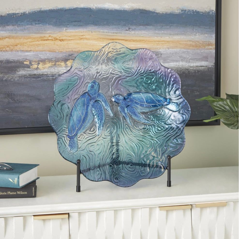 Blue Glass Sea turtle Decorative Plate The Broward Design Center