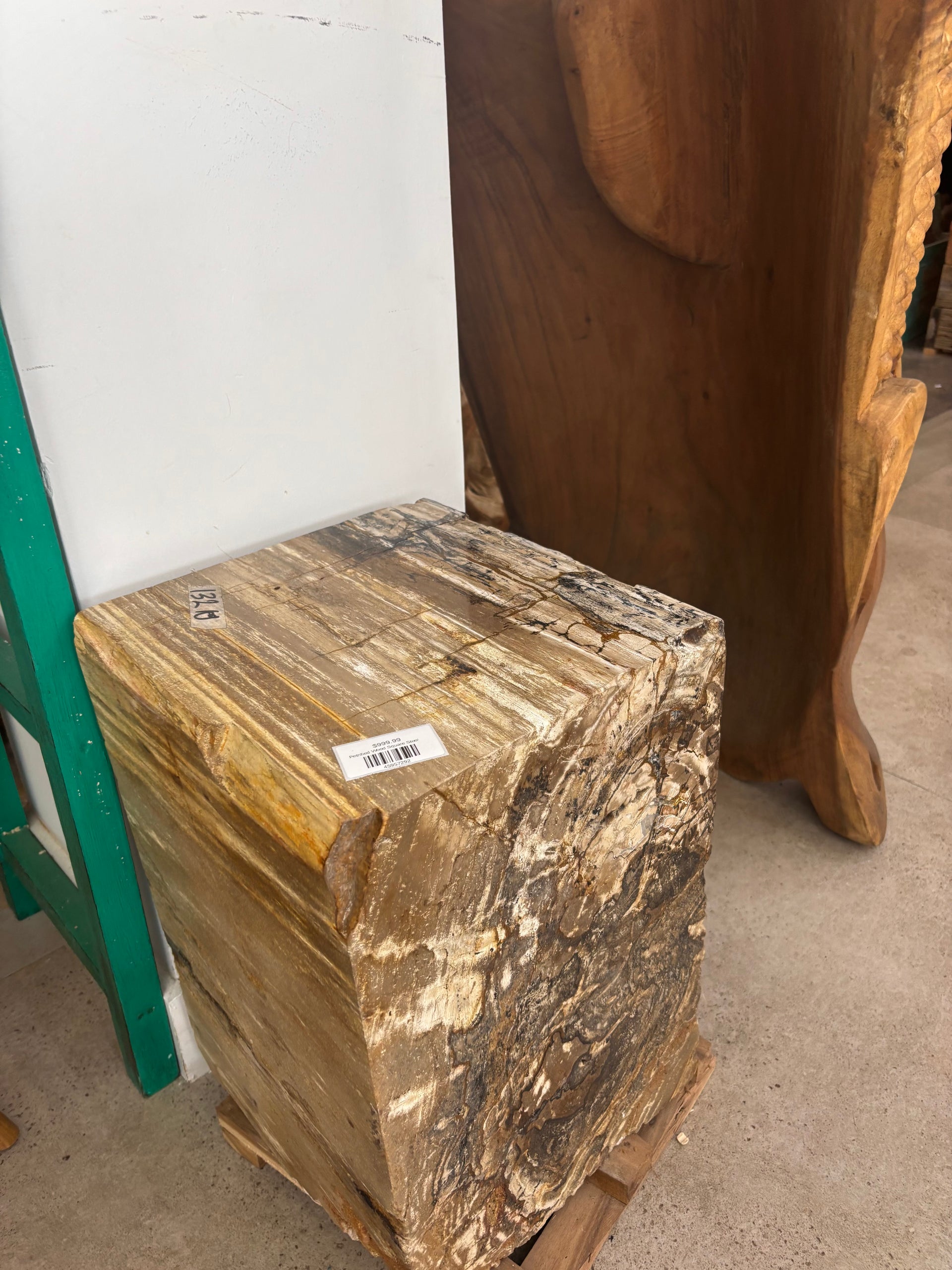 Petrified Wood Square Stool (E) Broward Design Center
