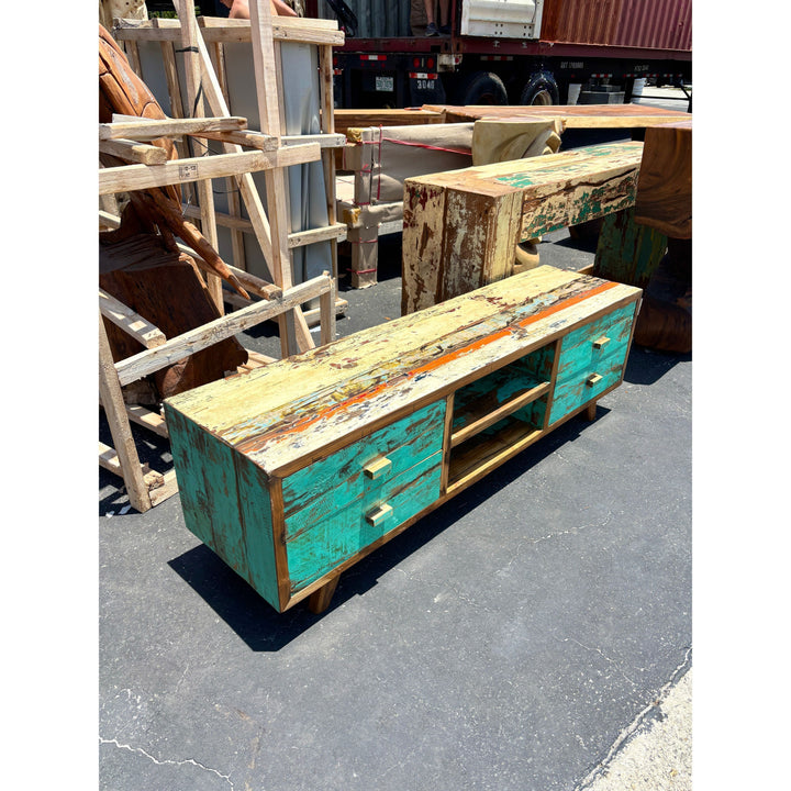 RECYCLED BOAT TV CONSOLE 4 DRAWERS - A Anteak
