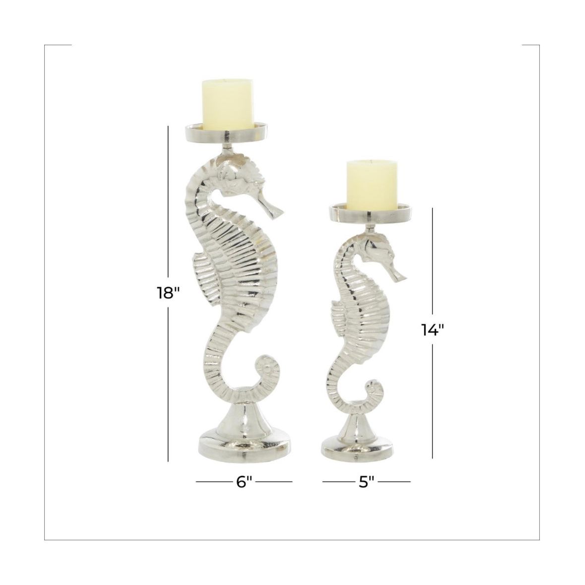 Silver Aluminum Seahorse Candle Holder (Set of 2) UMA