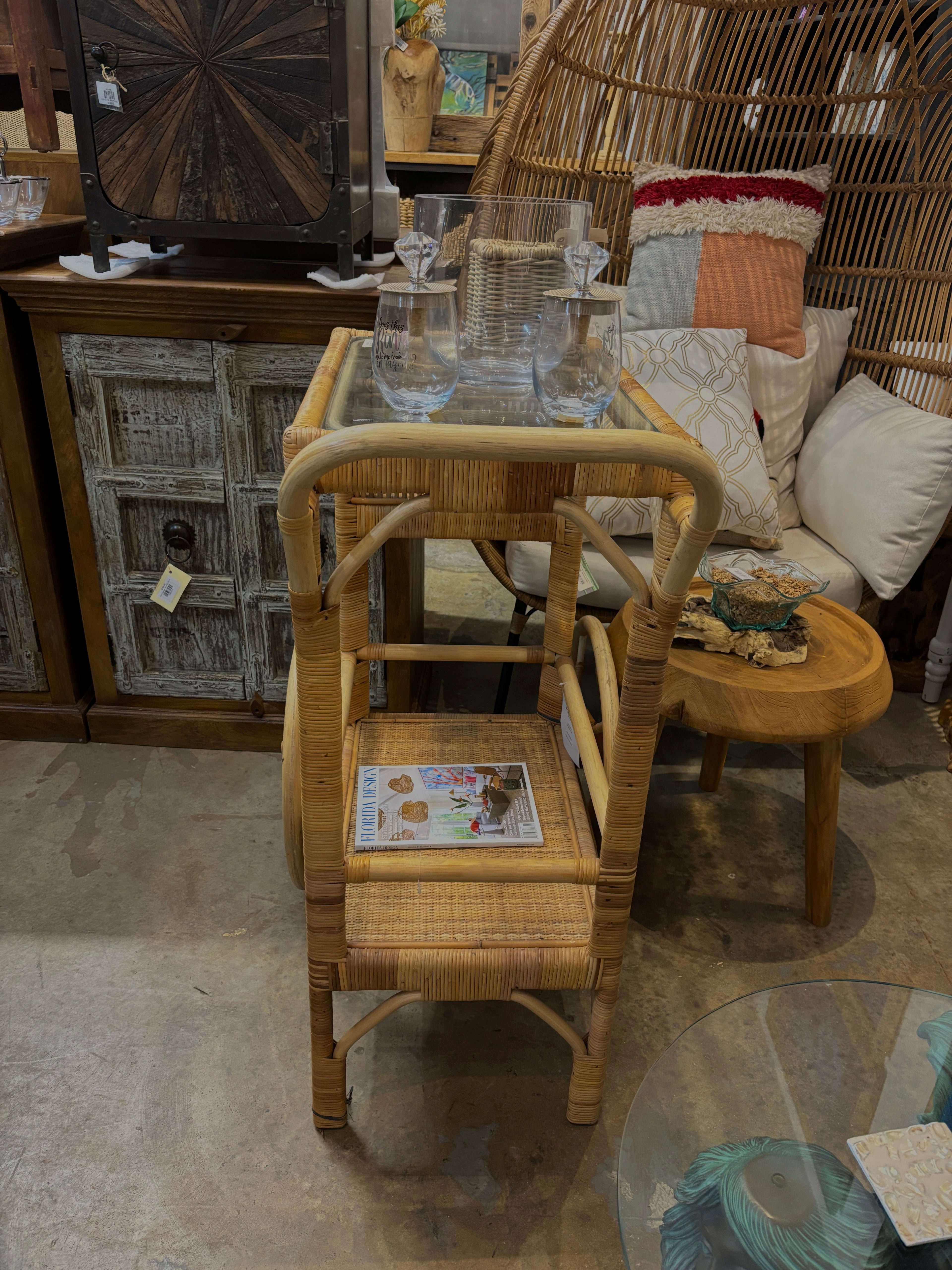 Wicker Bar Cart on Wheels Broward Design Center
