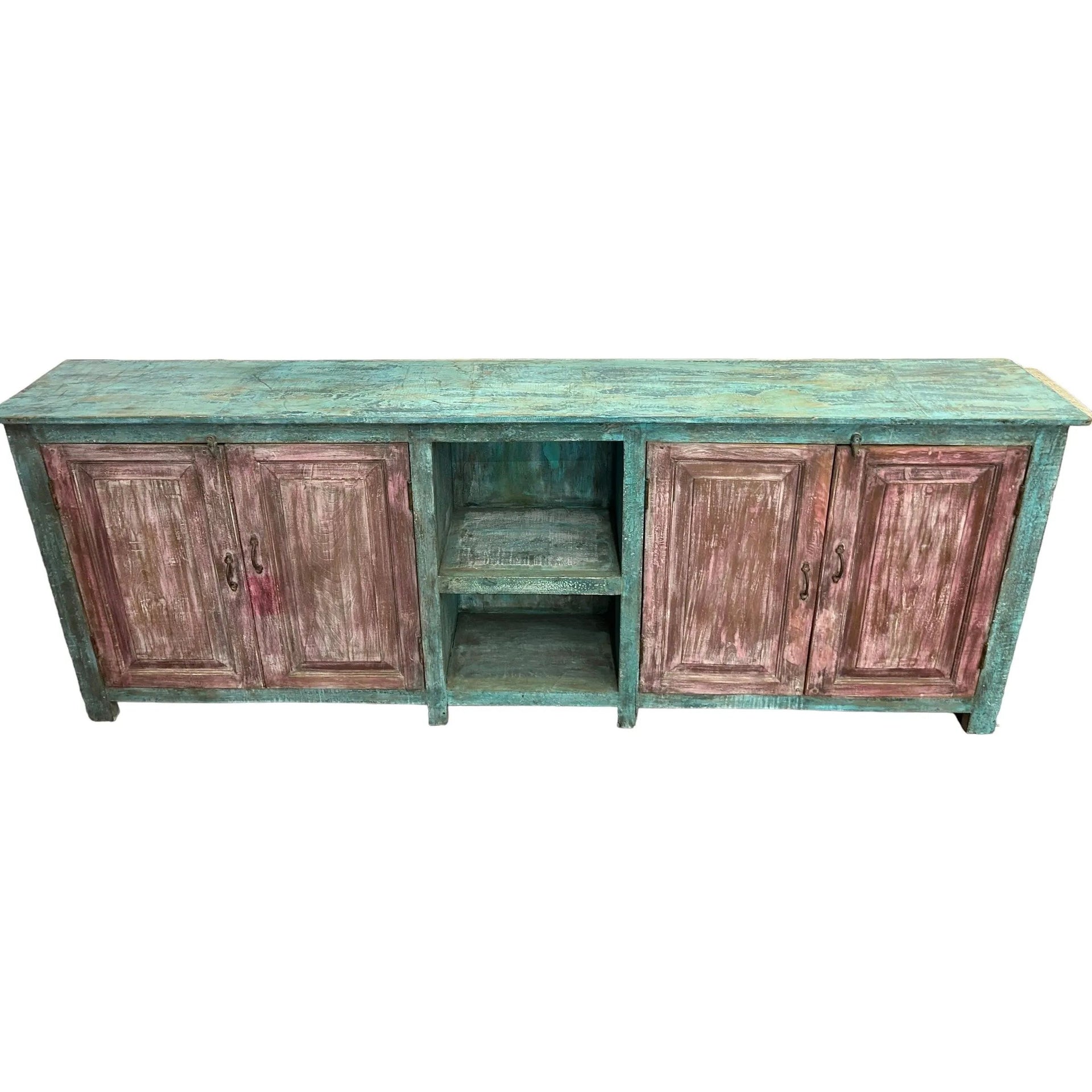 Distressed Purple and Blue Oriental Cabinet - Broward Design Center