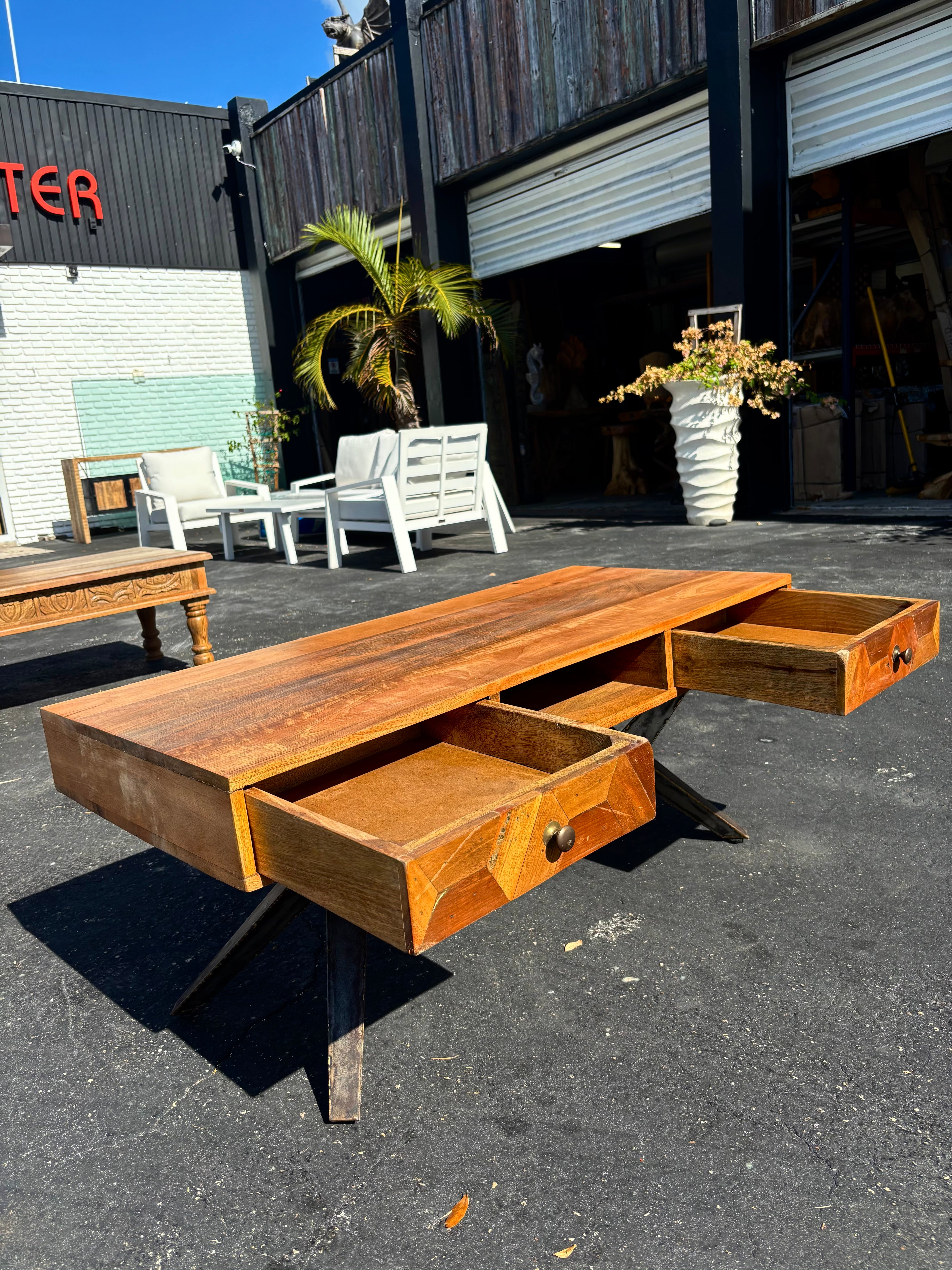 W/D Iron Coffee Table - 45 x 20 x 20 in India Sourcing