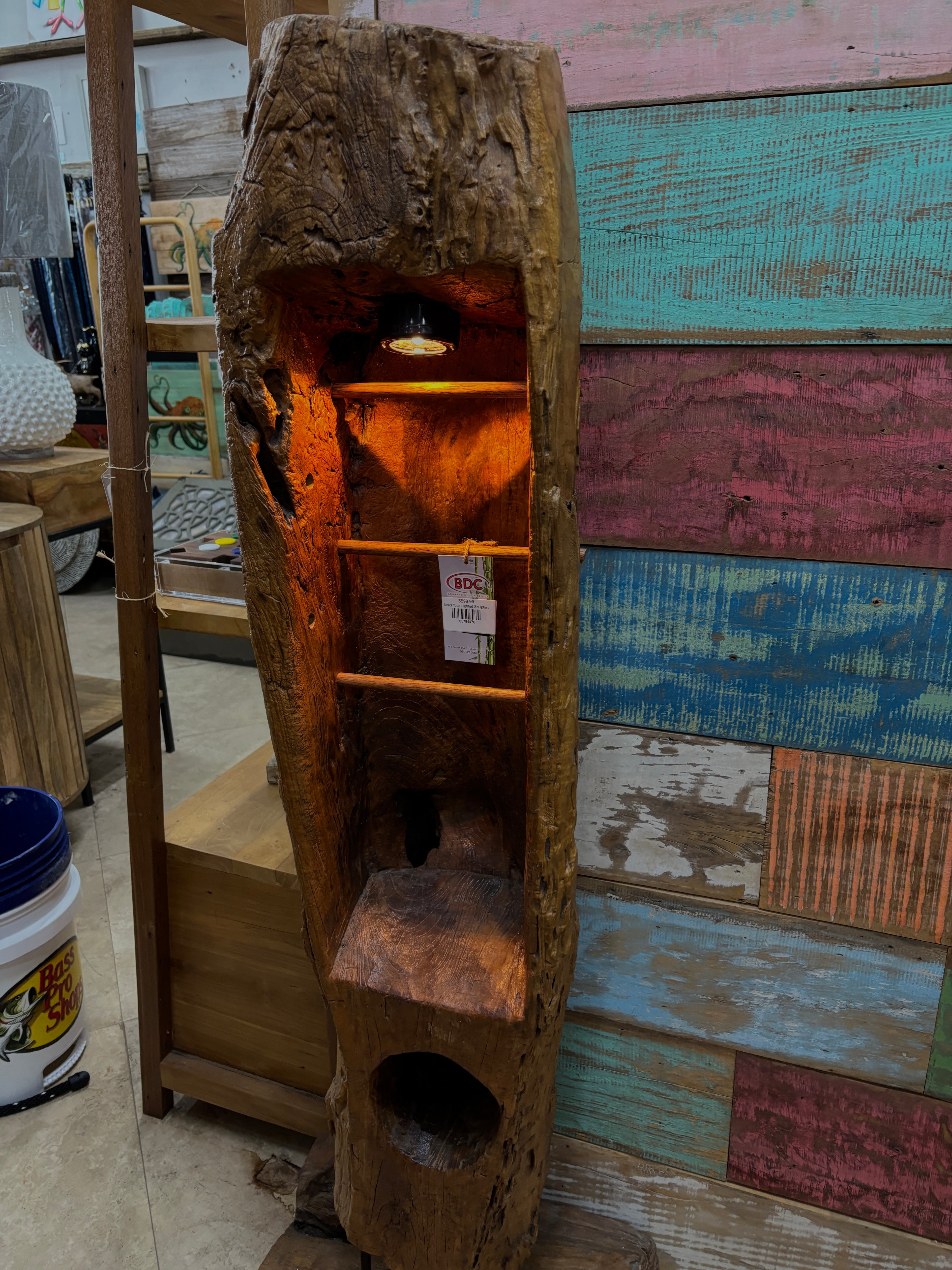 Solid Teak Lighted Sculpture The Broward Design Center