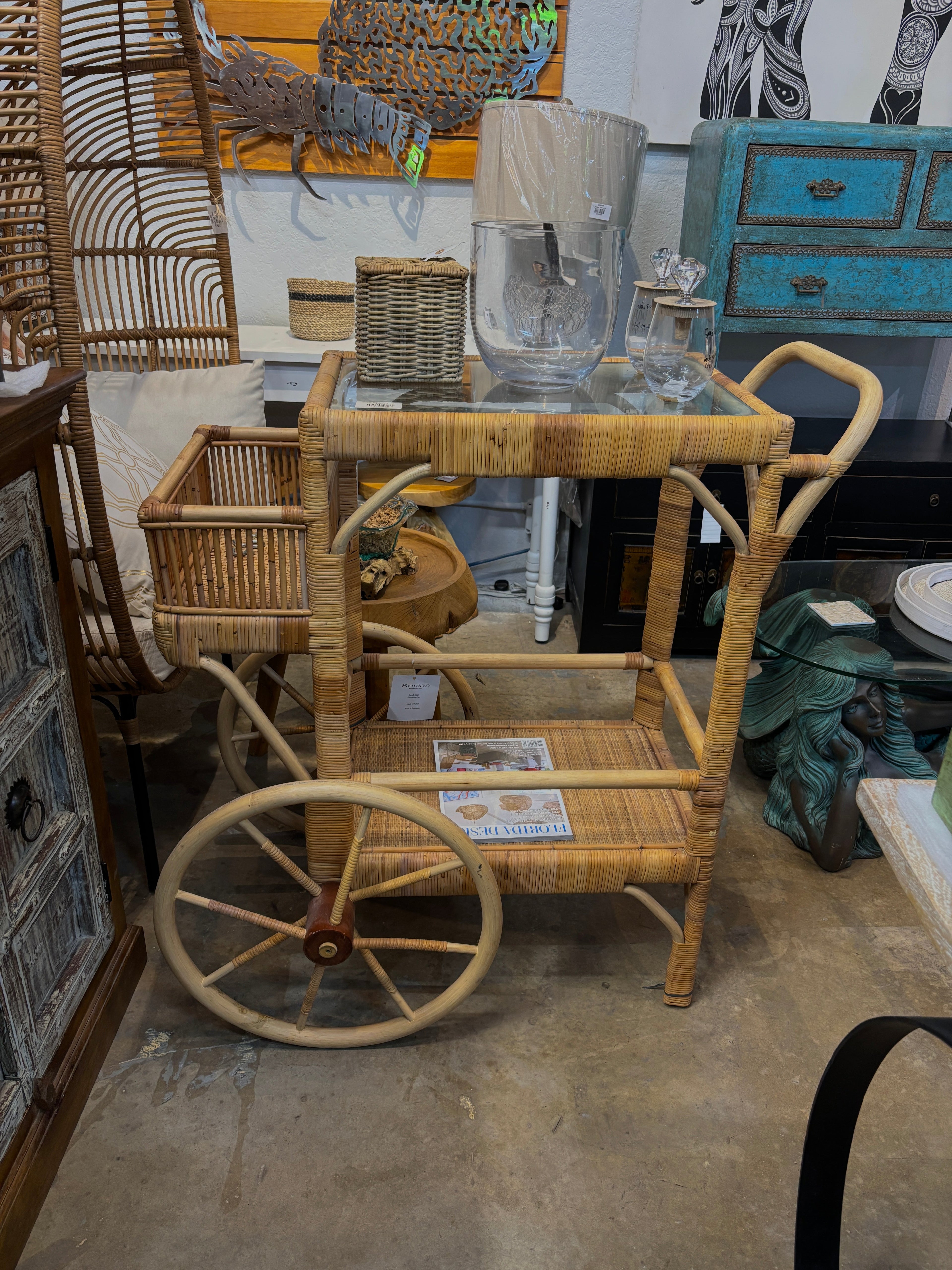 Wicker Bar Cart on Wheels Broward Design Center