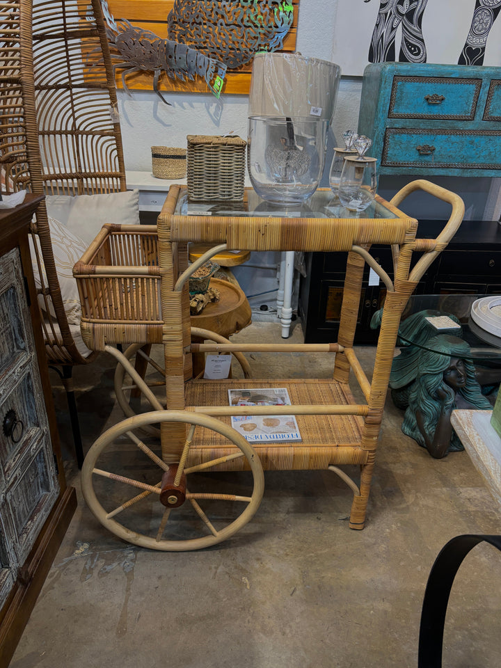 Wicker Bar Cart on Wheels Broward Design Center